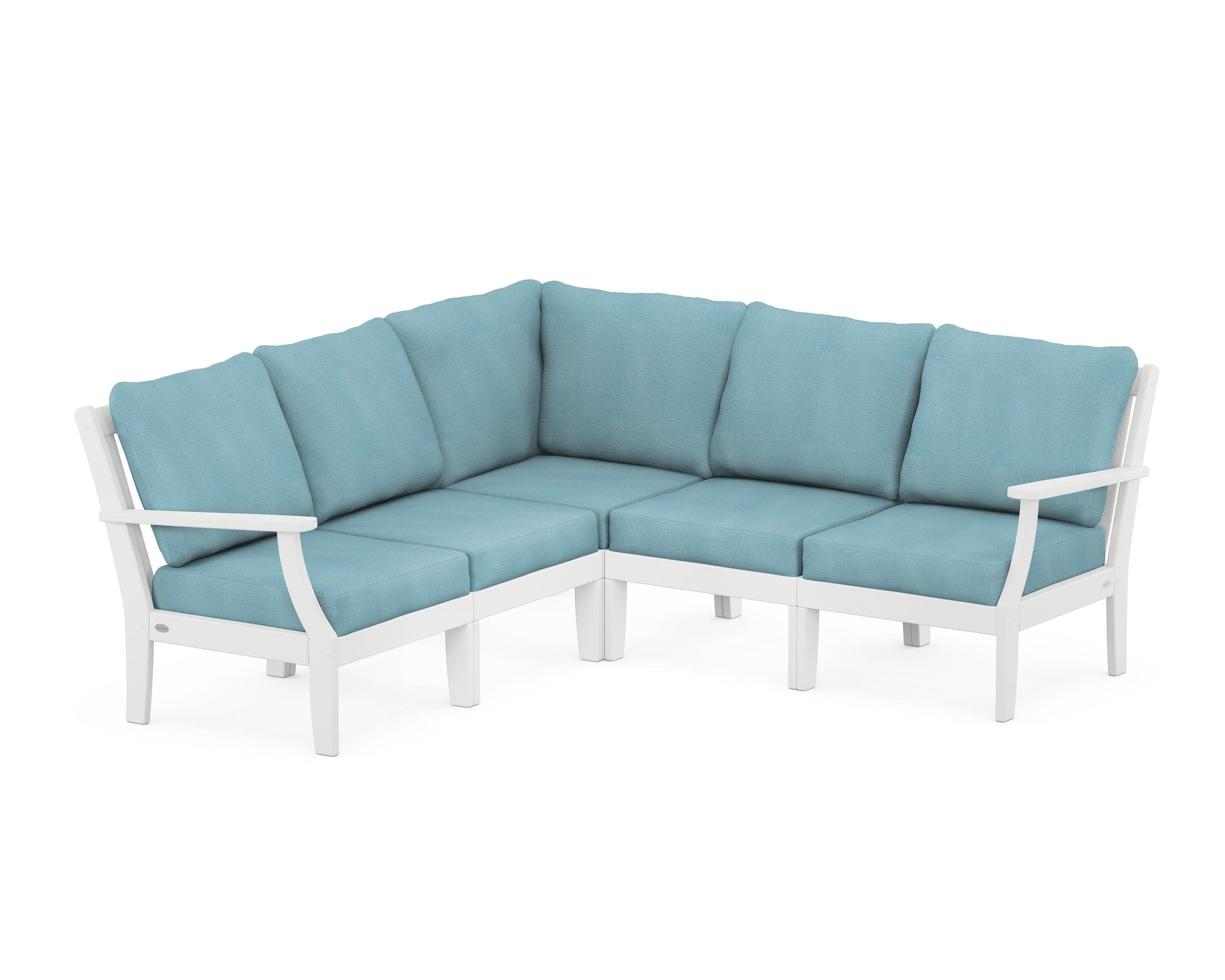 Braxton Modular 5-Piece Deep Seating Set in White / Lattice Sky Blue