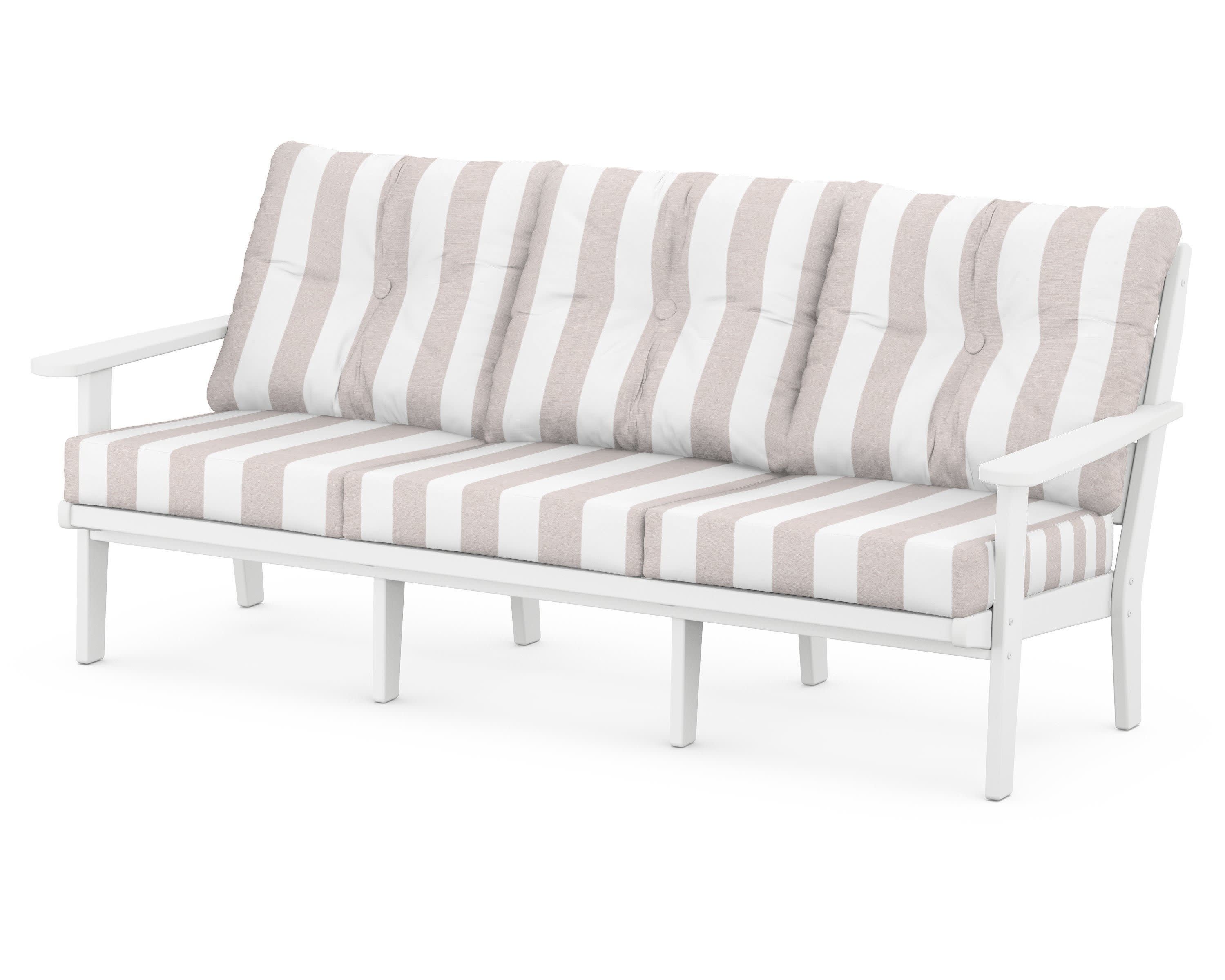 Lakeside Deep Seating Sofa in White / Cabana Stripe Dune Burlap