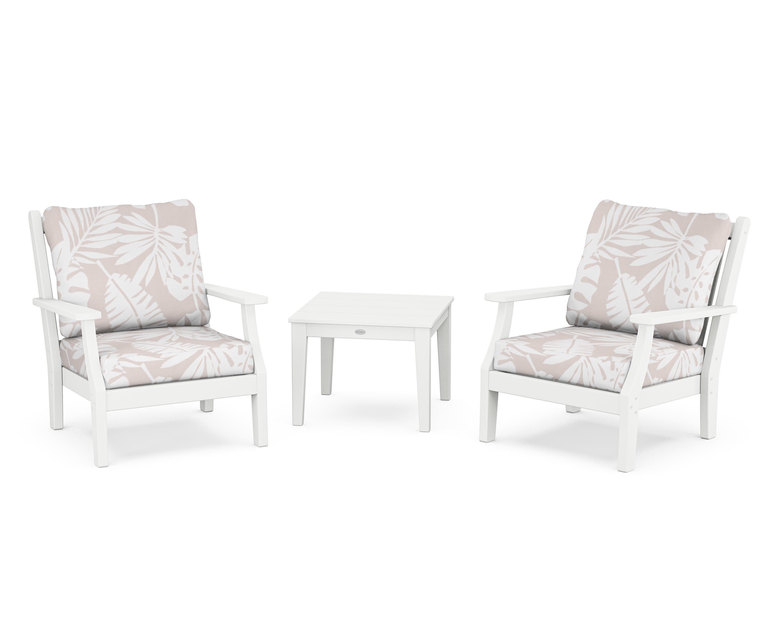 Wovendale 3-Piece Deep Seating Set in White / Leaf Dune Burlap