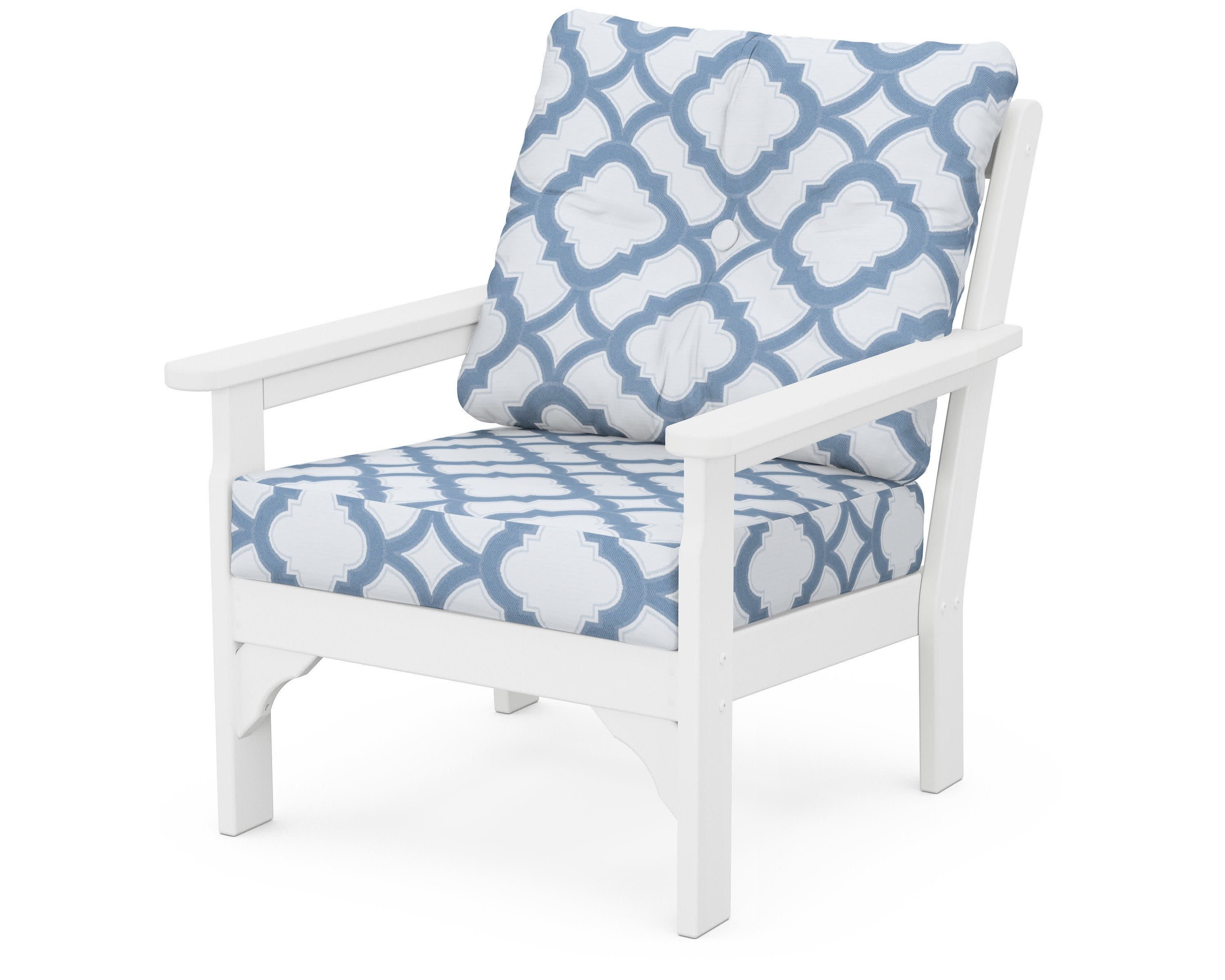 Vineyard Deep Seating Chair in White / Trellis Sky Blue