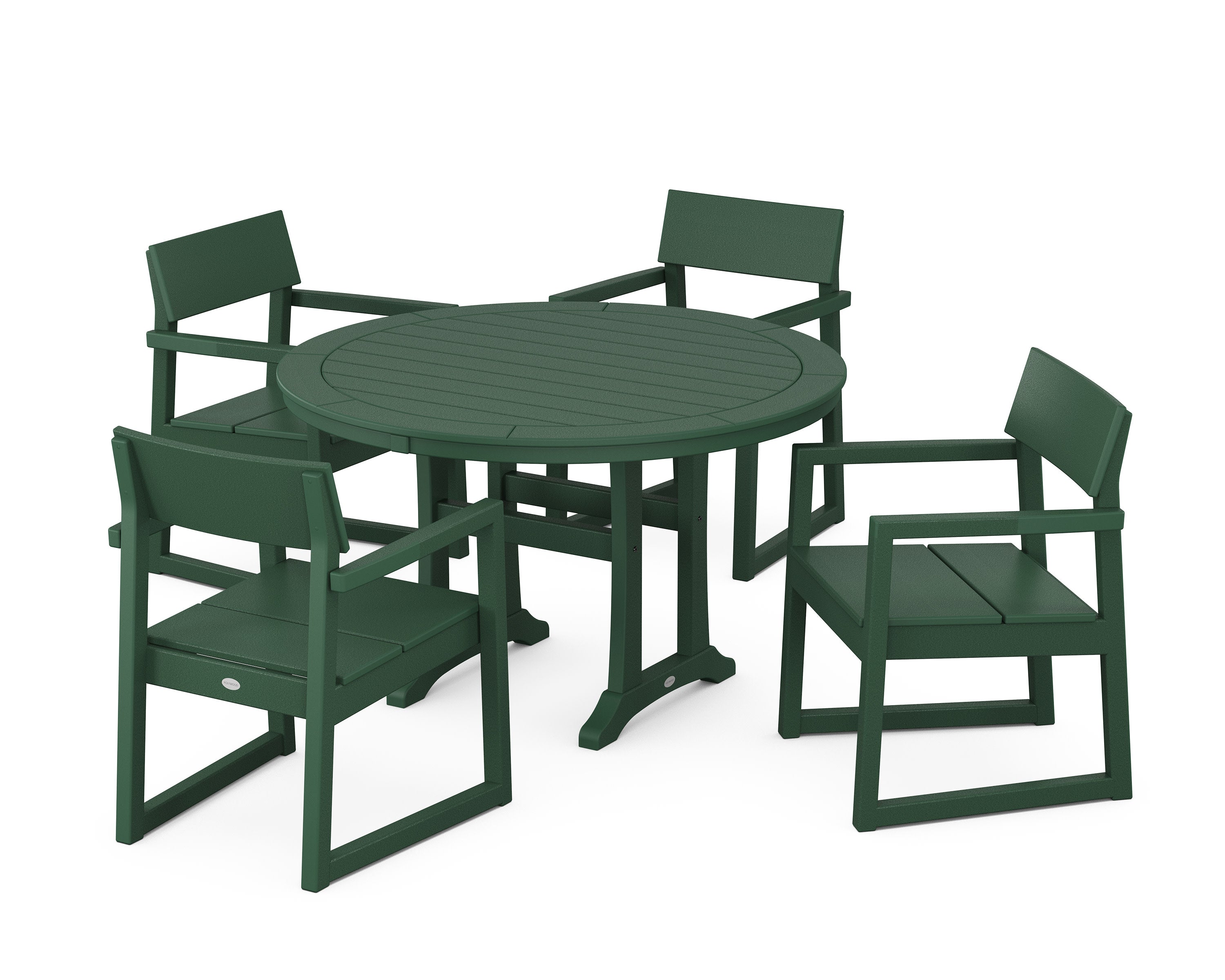 EDGE 5-Piece Round Dining Set with Trestle Legs in Green