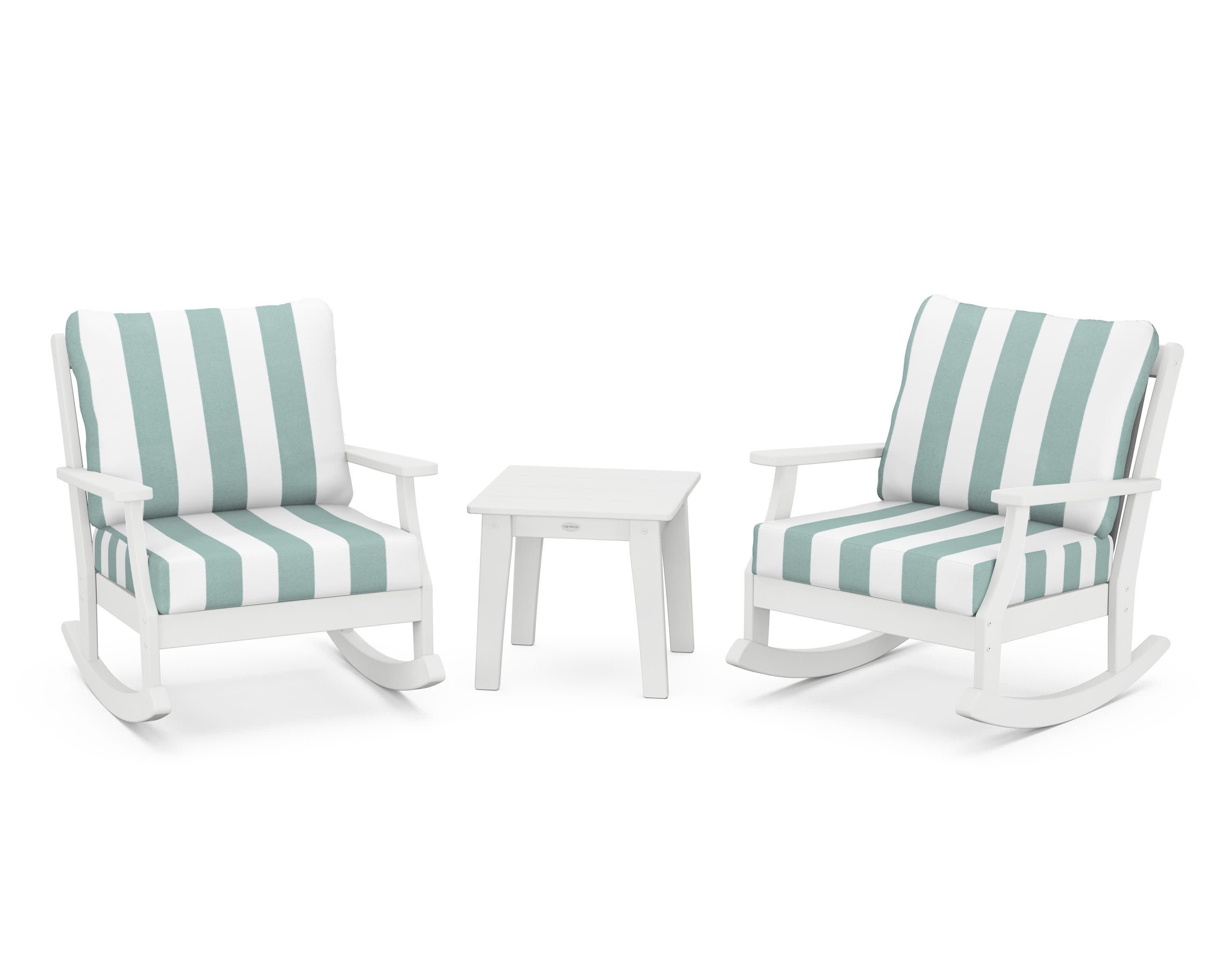 Braxton 3-Piece Deep Seating Rocker Set in White / Cabana Stripe Glacier Spa