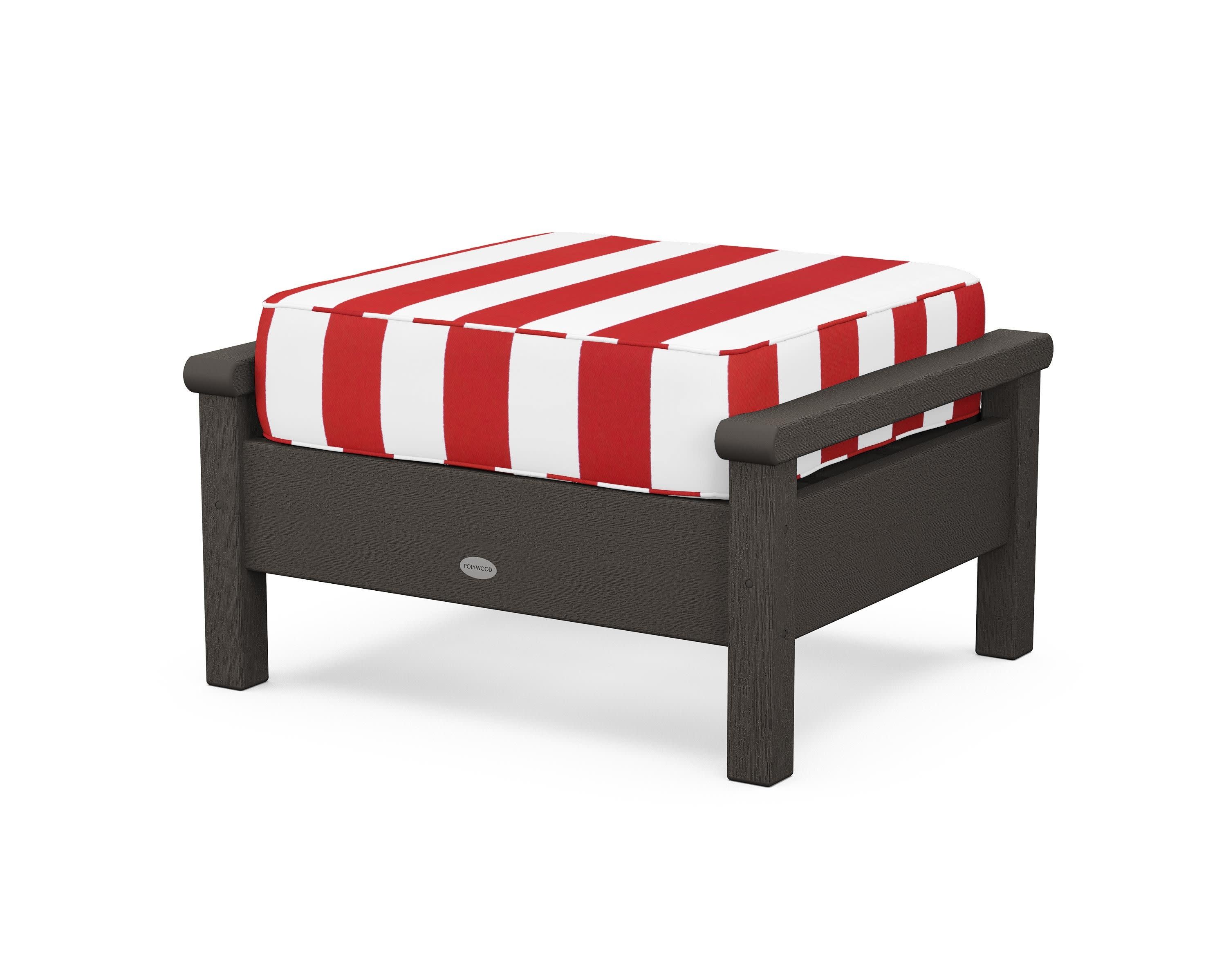 Harbour Deep Seating Ottoman in Vintage Coffee / Cabana Stripe Crimson