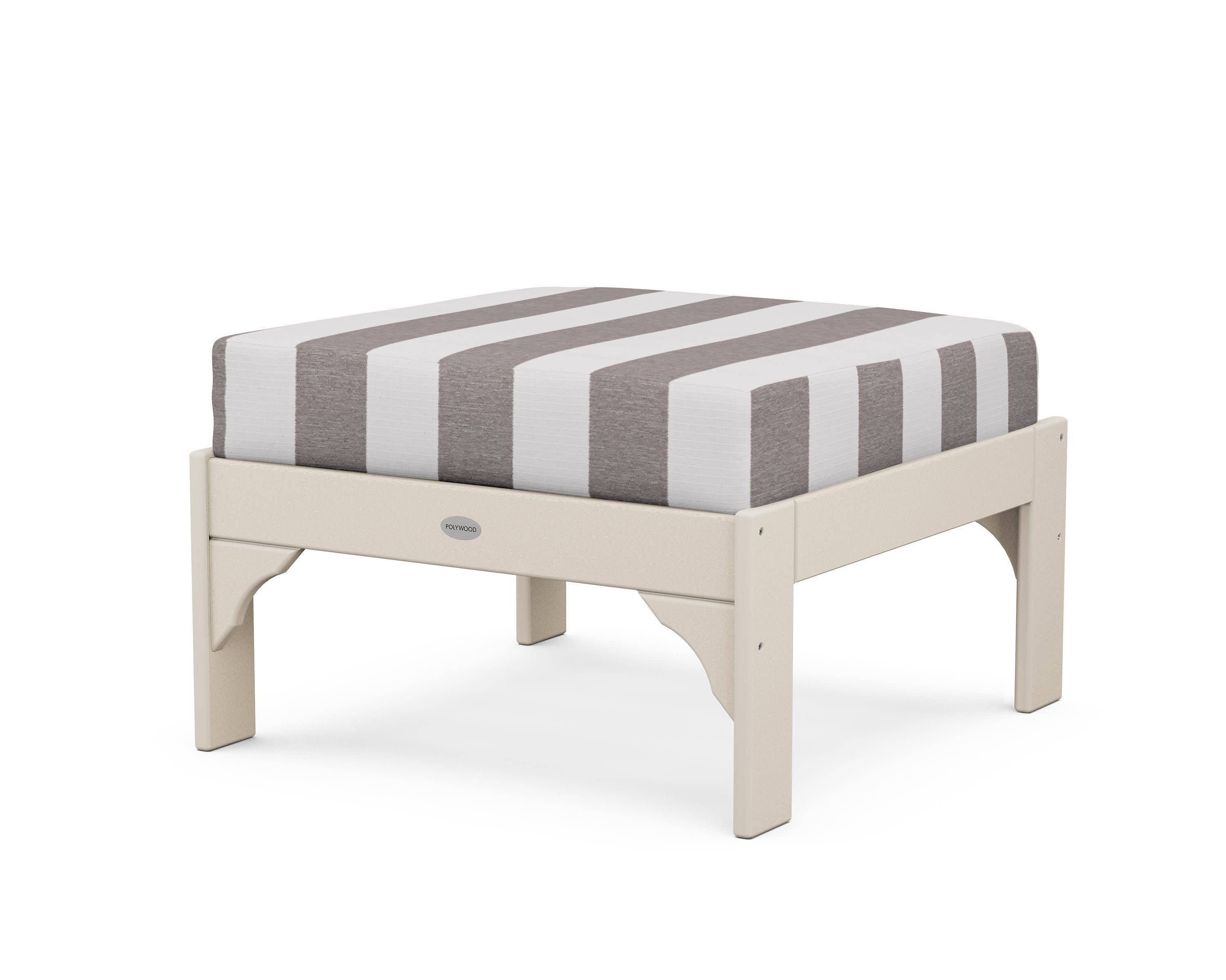 Vineyard Deep Seating Ottoman in Sand / Cabana Stripe Grey Mist