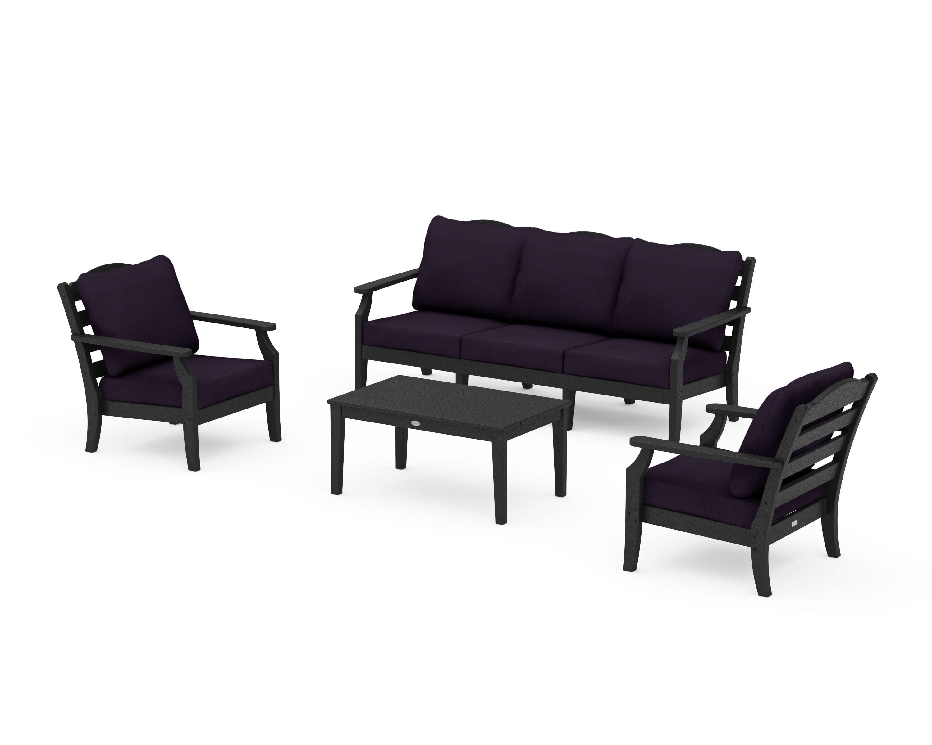 Savannah 4-Piece Deep Seating Set with Sofa in Black / Navy Linen