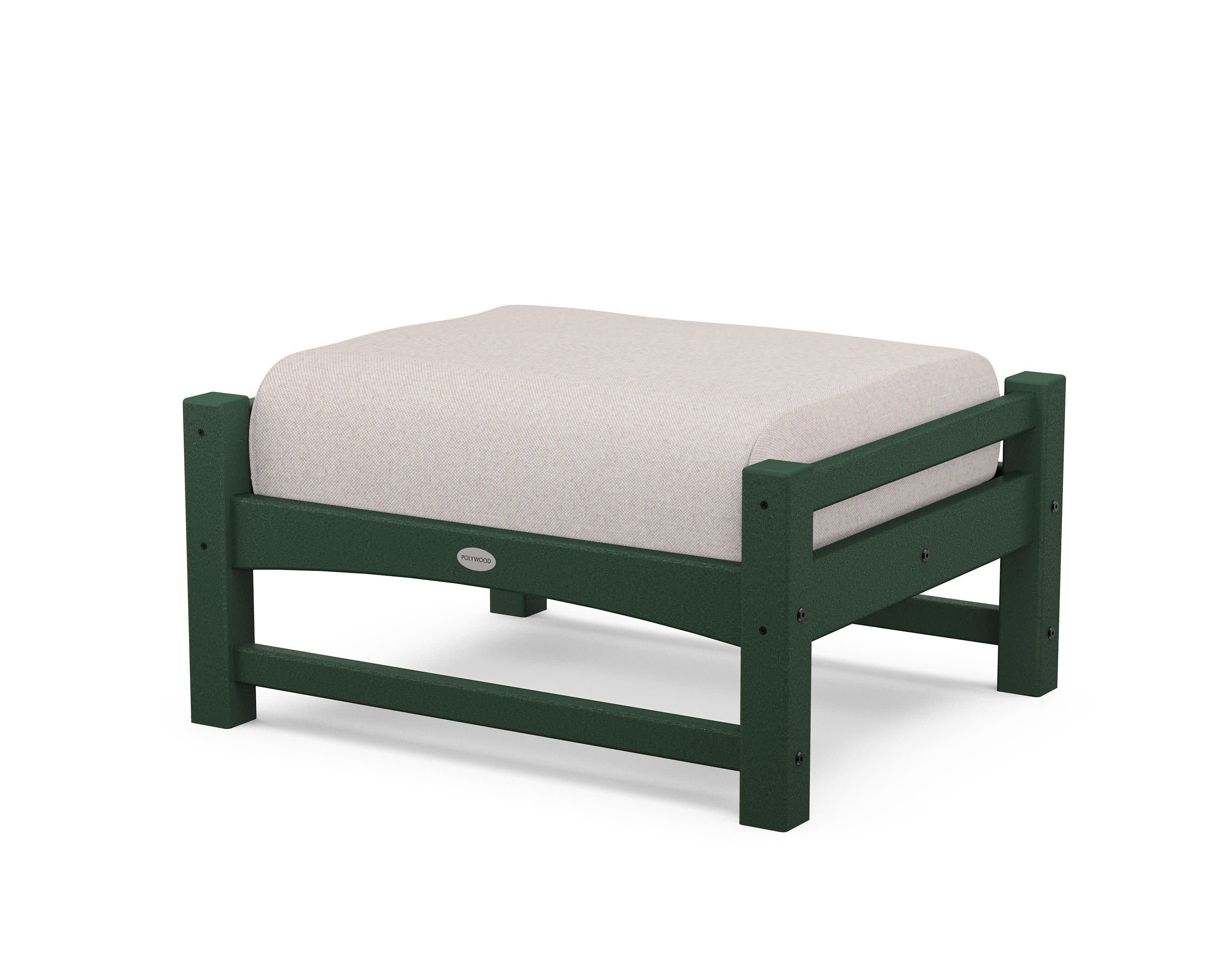 Club Ottoman in Green / Dune Burlap