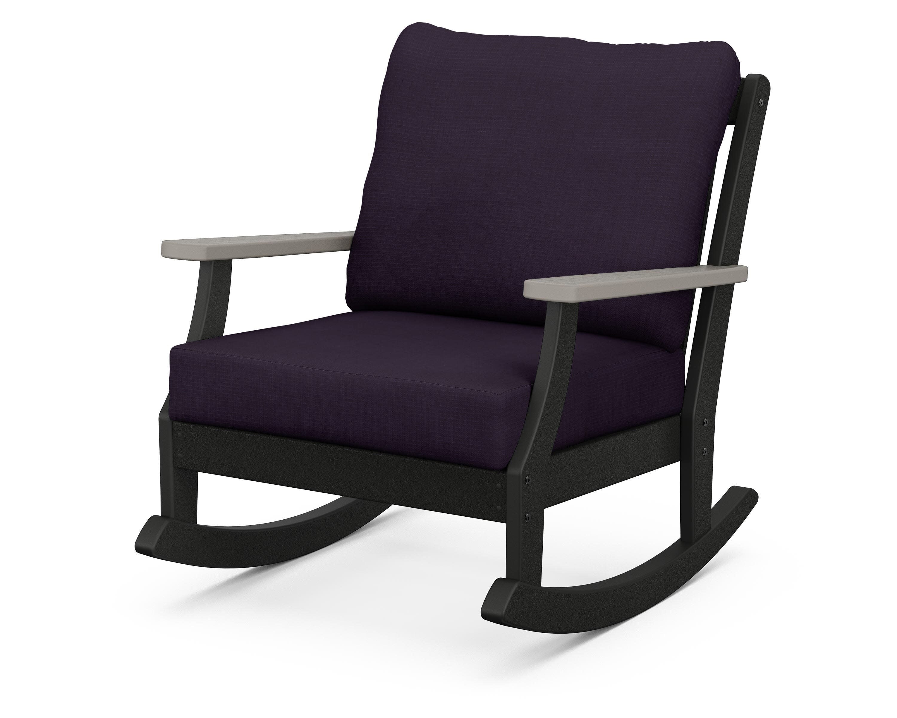 Braxton Deep Seating Rocking Chair in Black / Driftwood / Navy Linen