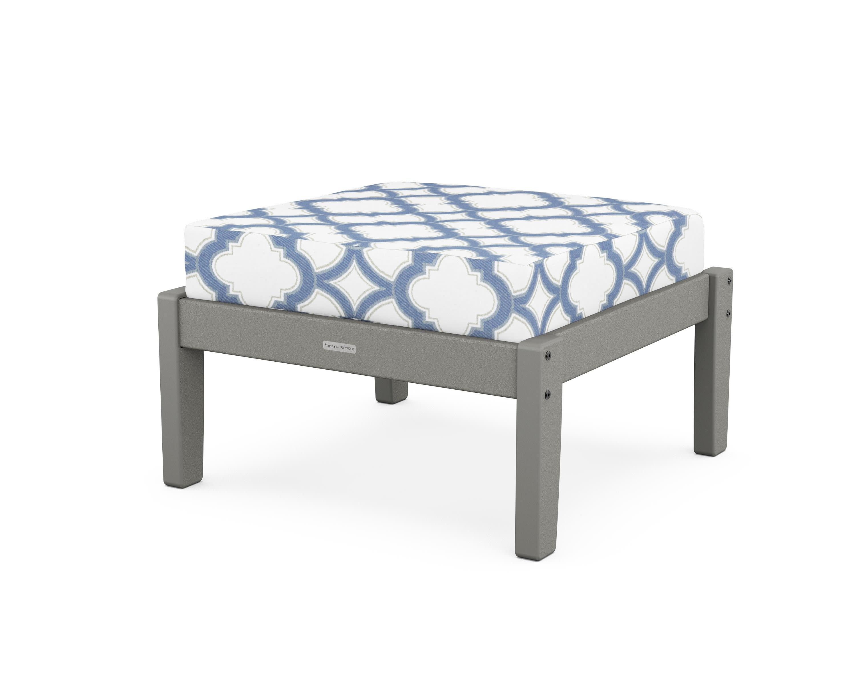 Chinoiserie Deep Seating Ottoman in Slate Grey / Trellis Sky Blue