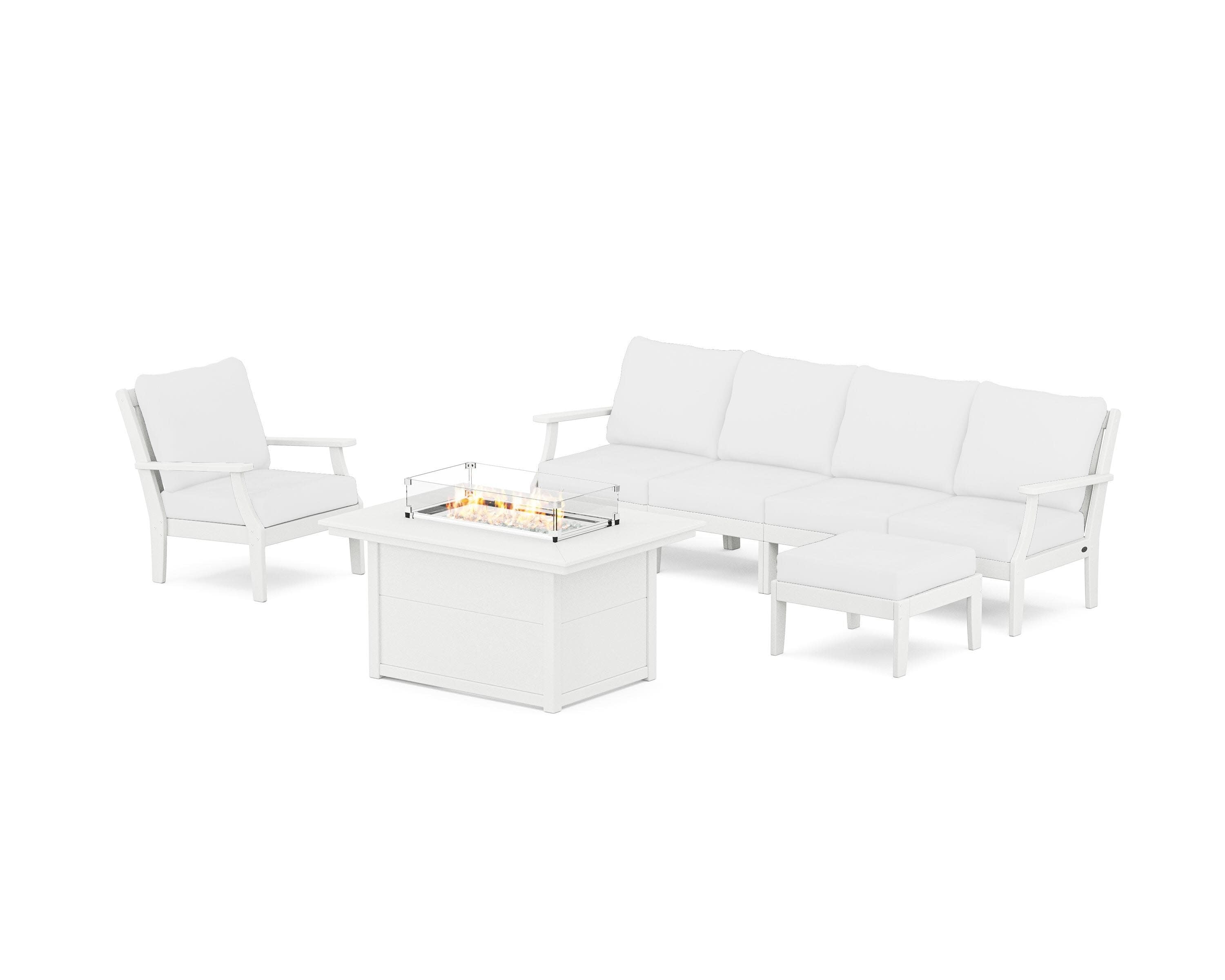 Braxton Sectional Lounge and Fire Pit Set in Vintage White / Natural
