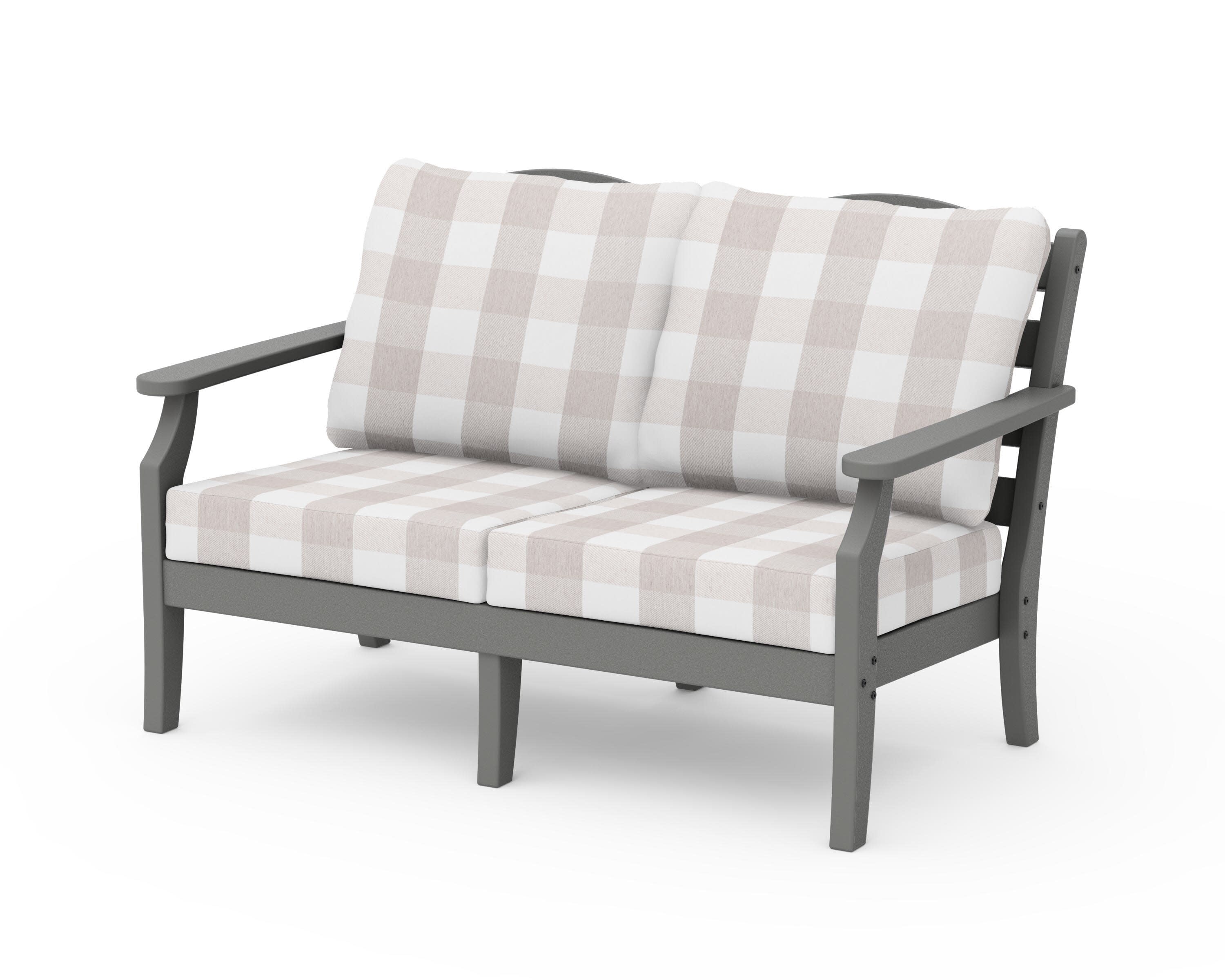 Savannah Deep Seating Loveseat in Slate Grey / Buffalo Plaid Dune Burlap