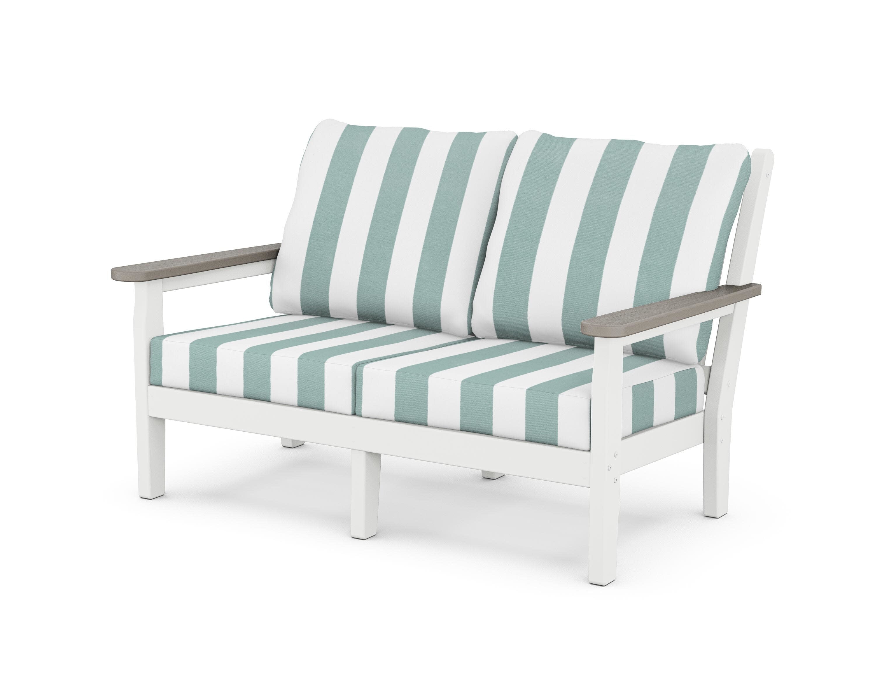Chippendale Deep Seating Loveseat in White / Driftwood / Cabana Stripe Glacier Spa