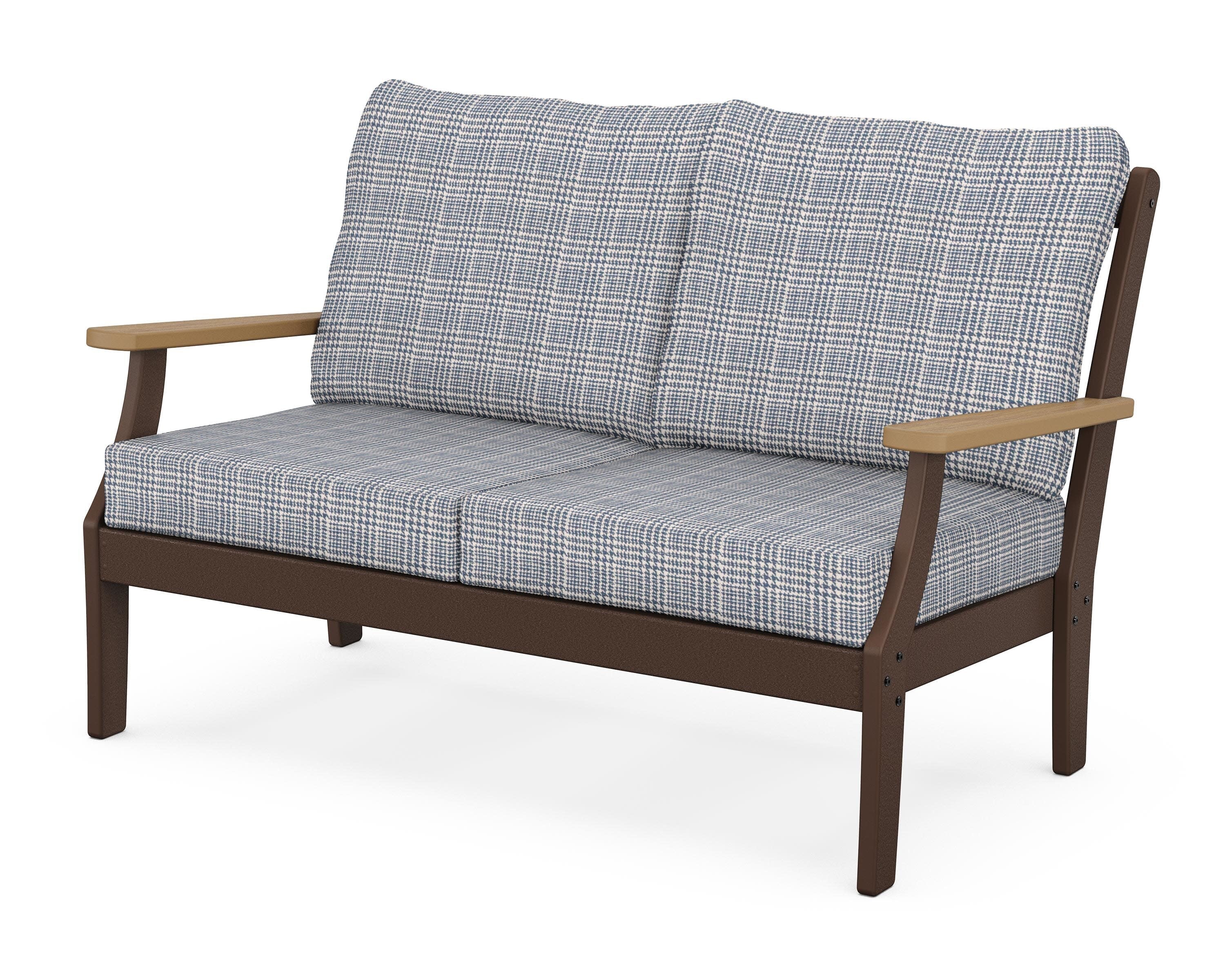 Braxton Deep Seating Loveseat in Mahogany / Natural / Houndstooth Sky Blue
