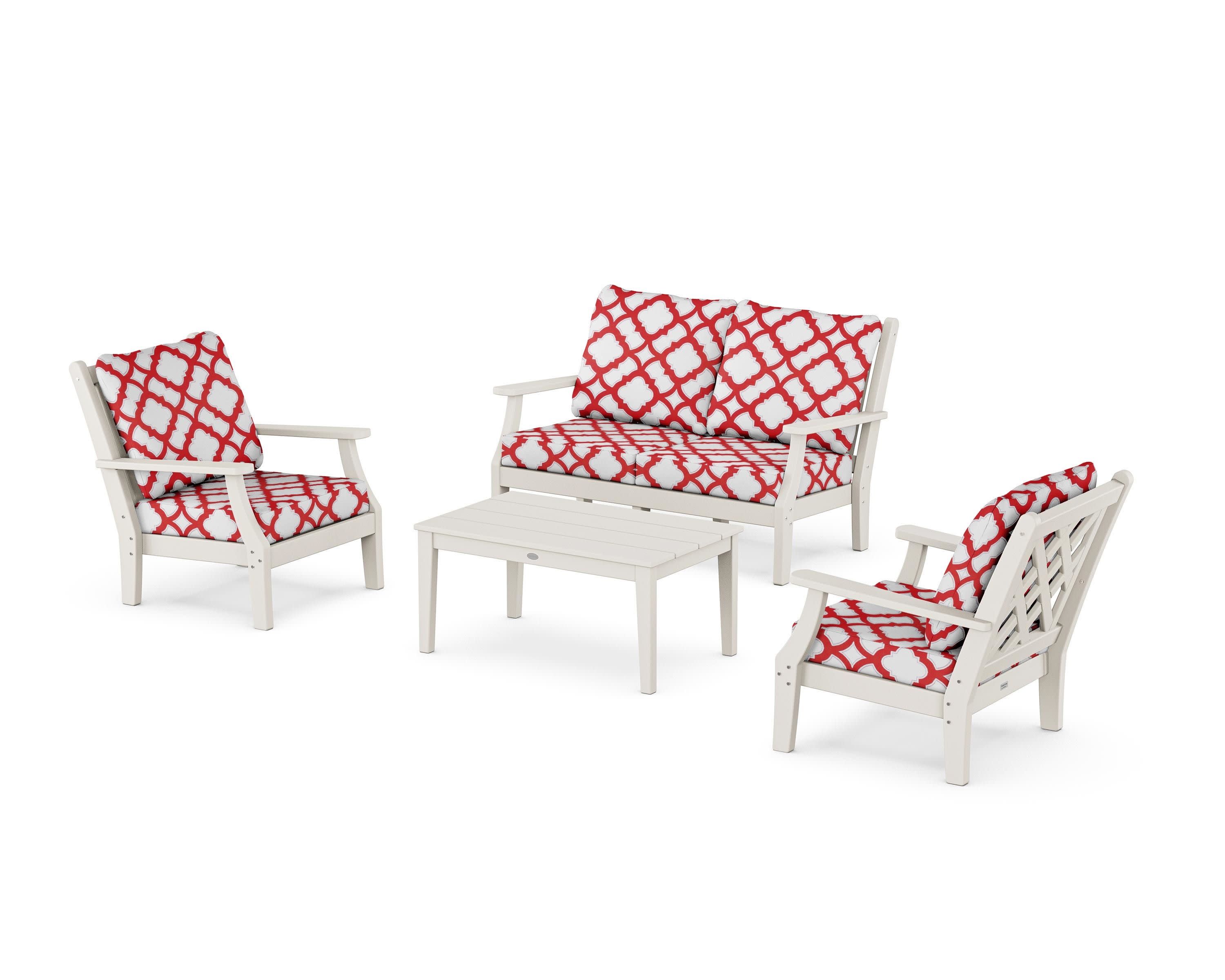 Wovendale 4-Piece Deep Seating Set with Loveseat in Sand / Trellis Crimson