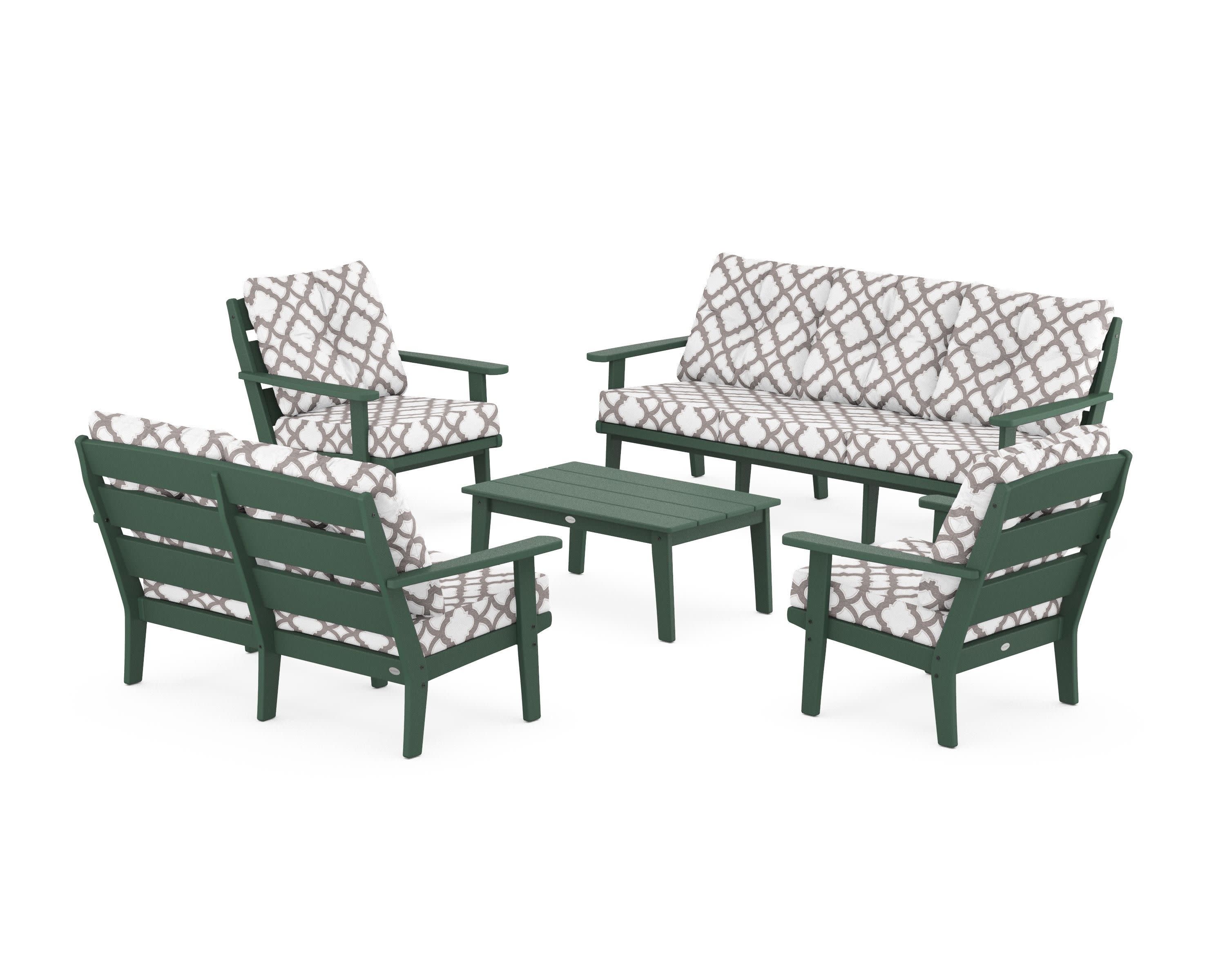 Lakeside 5-Piece Lounge Sofa Set in Green / Trellis Grey Mist
