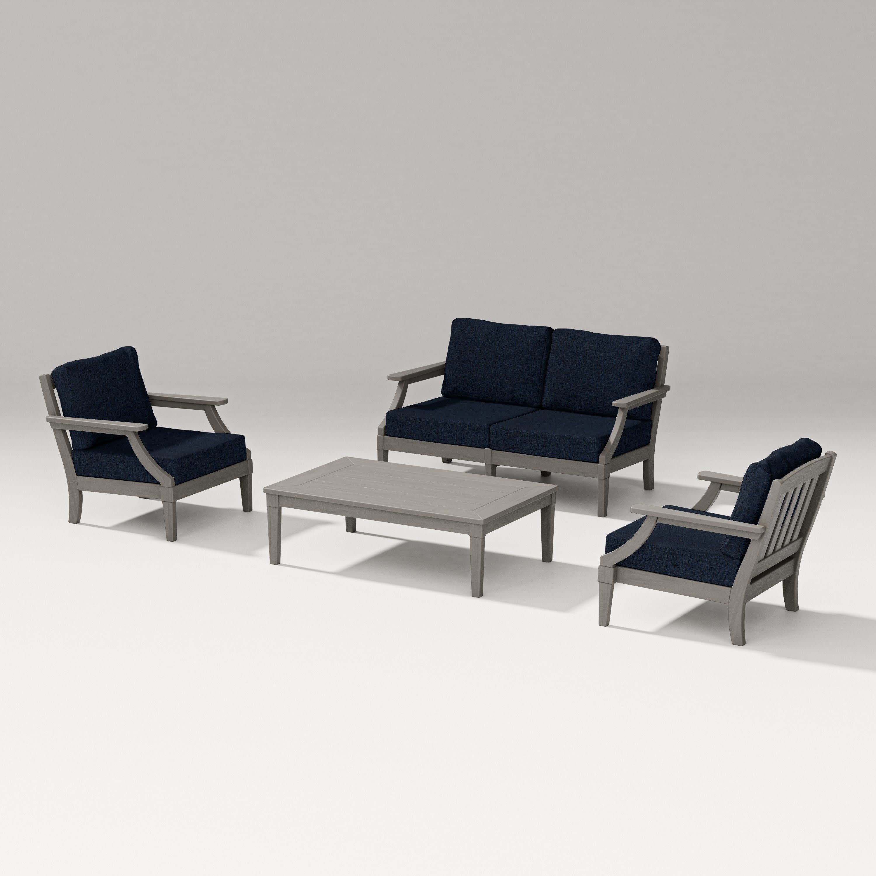 Estate Lounge 4-Piece Loveseat Set in Driftwood / Marine Indigo
