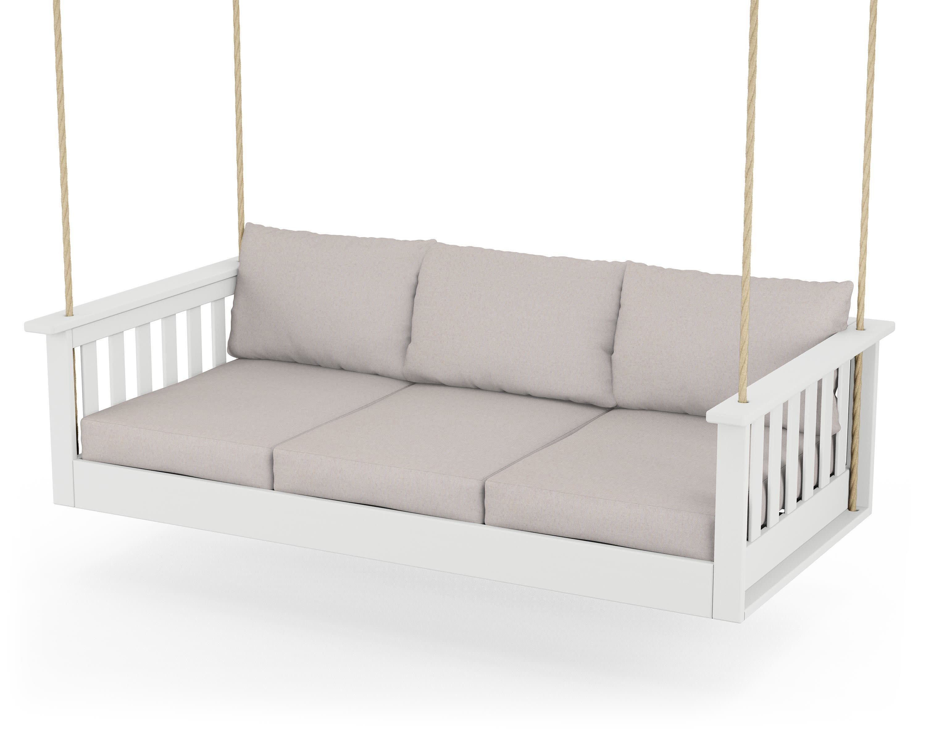 Vineyard Daybed Swing in White / Dune Burlap