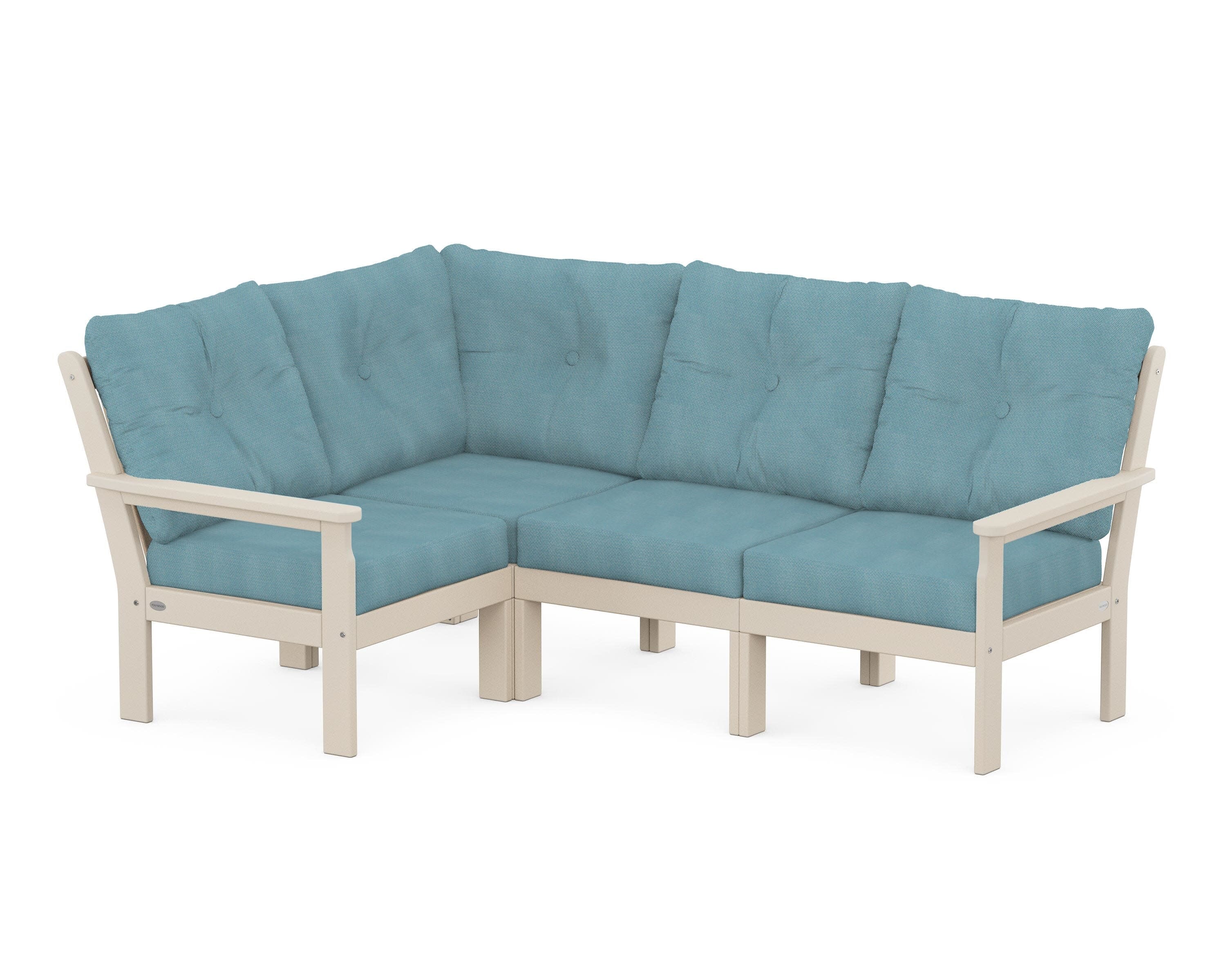 Vineyard 4-Piece Sectional in Sand / Lattice Sky Blue