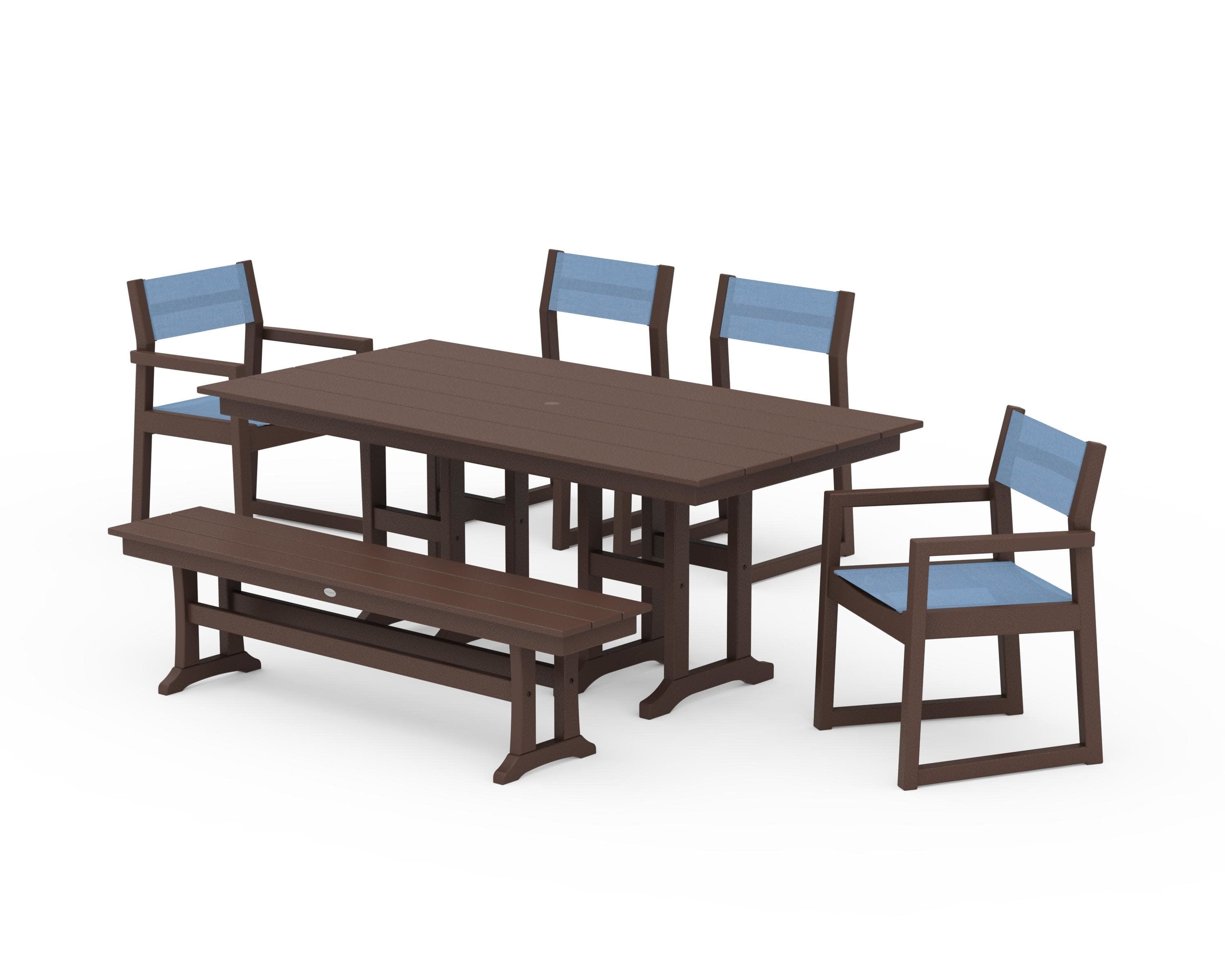 EDGE Sling 6-Piece Farmhouse Dining Set in Mahogany / Poolside Sling