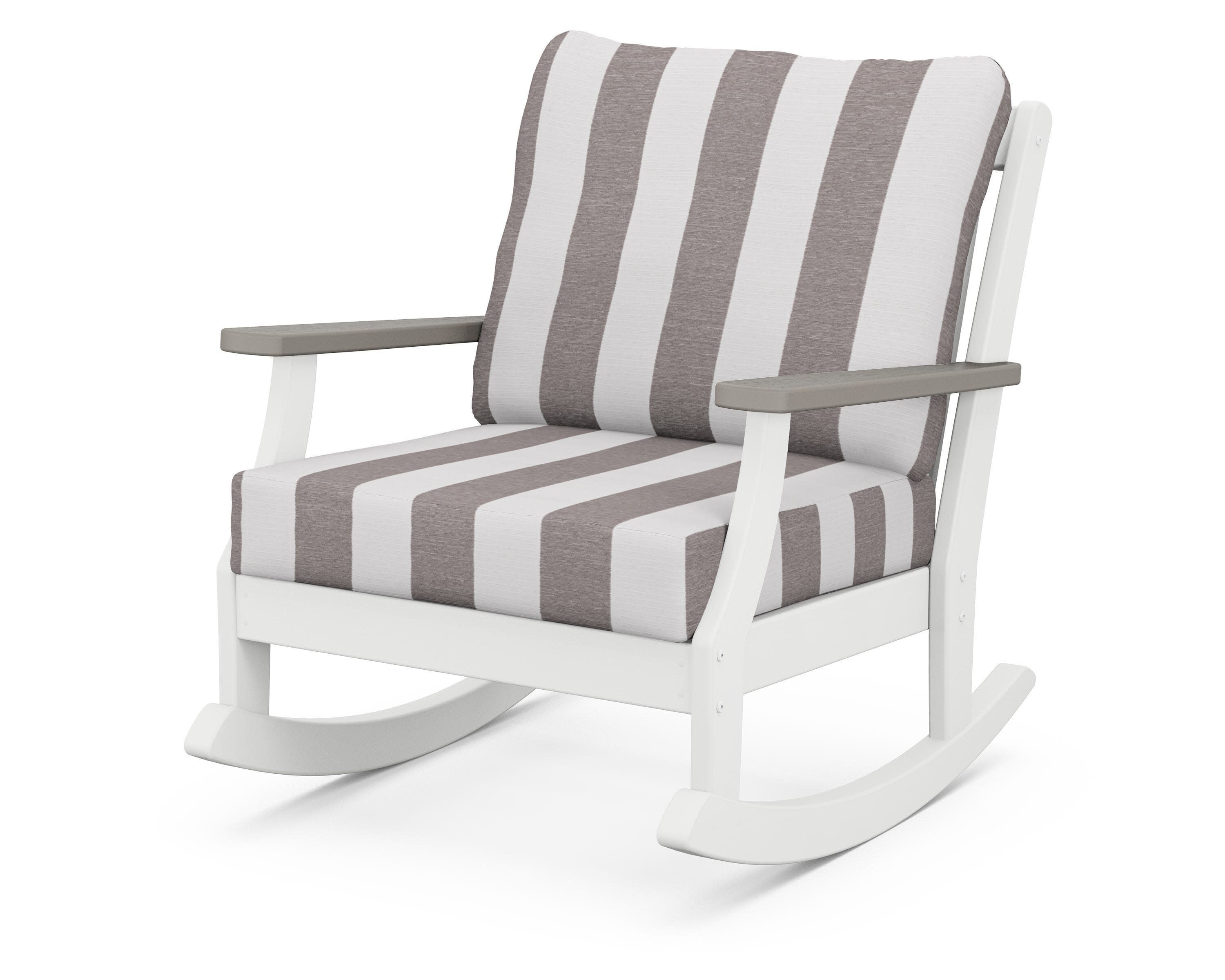 Braxton Deep Seating Rocking Chair in White / Driftwood / Cabana Stripe Grey Mist