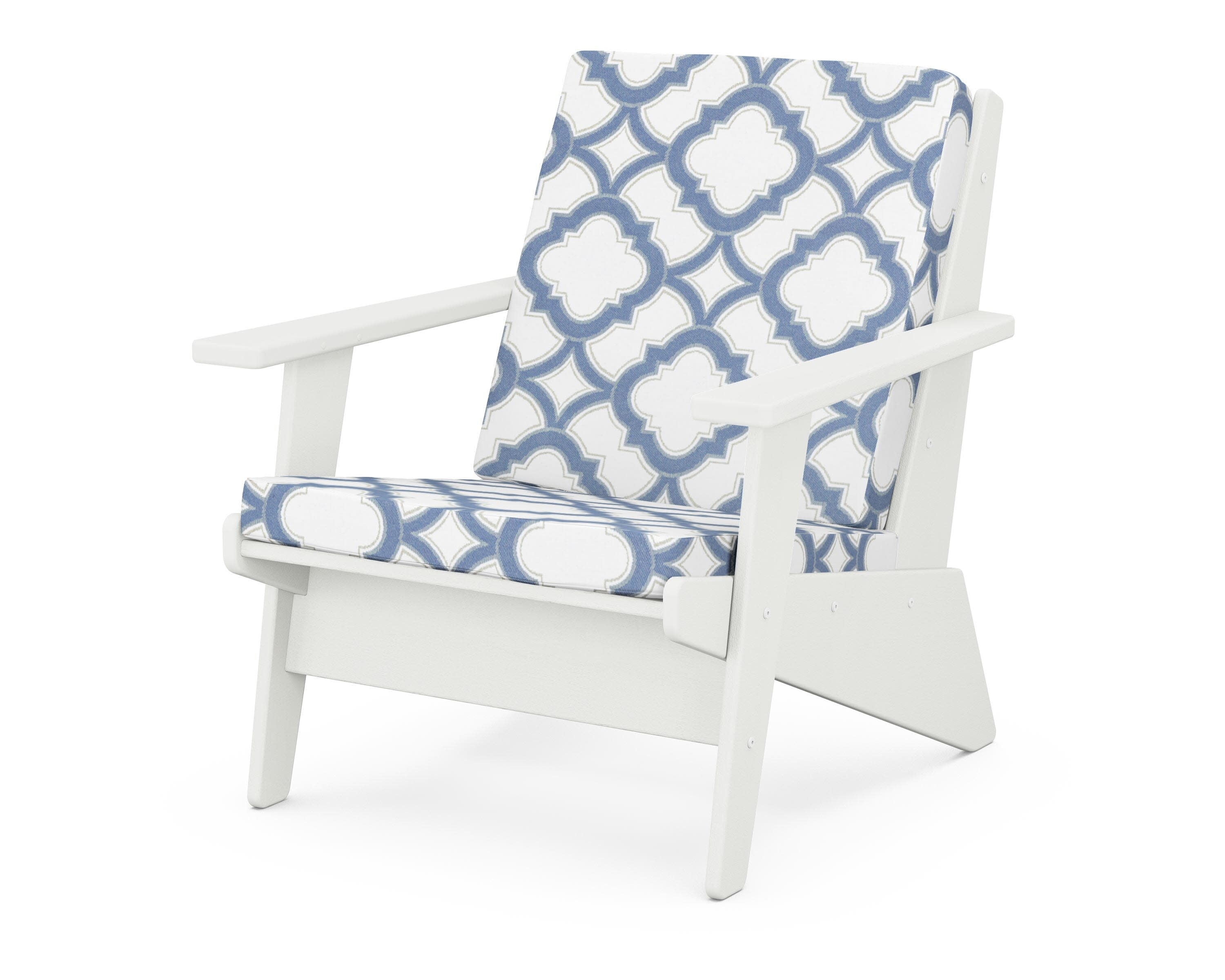 Riviera Modern Lounge Chair in Vintage White / Trellis Sky Blue