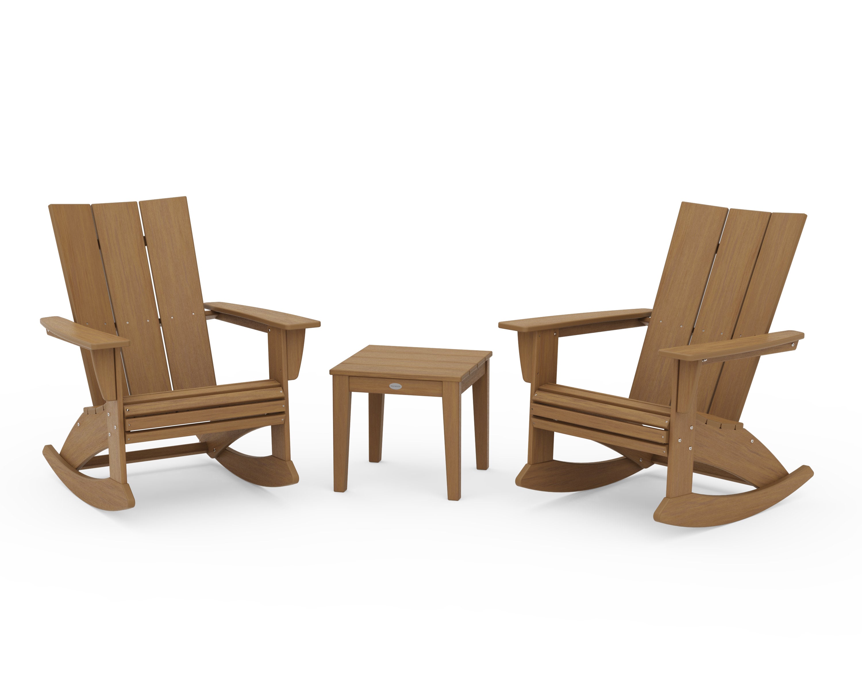 Modern Curveback 3-Piece Adirondack Rocking Chair Set in Natural