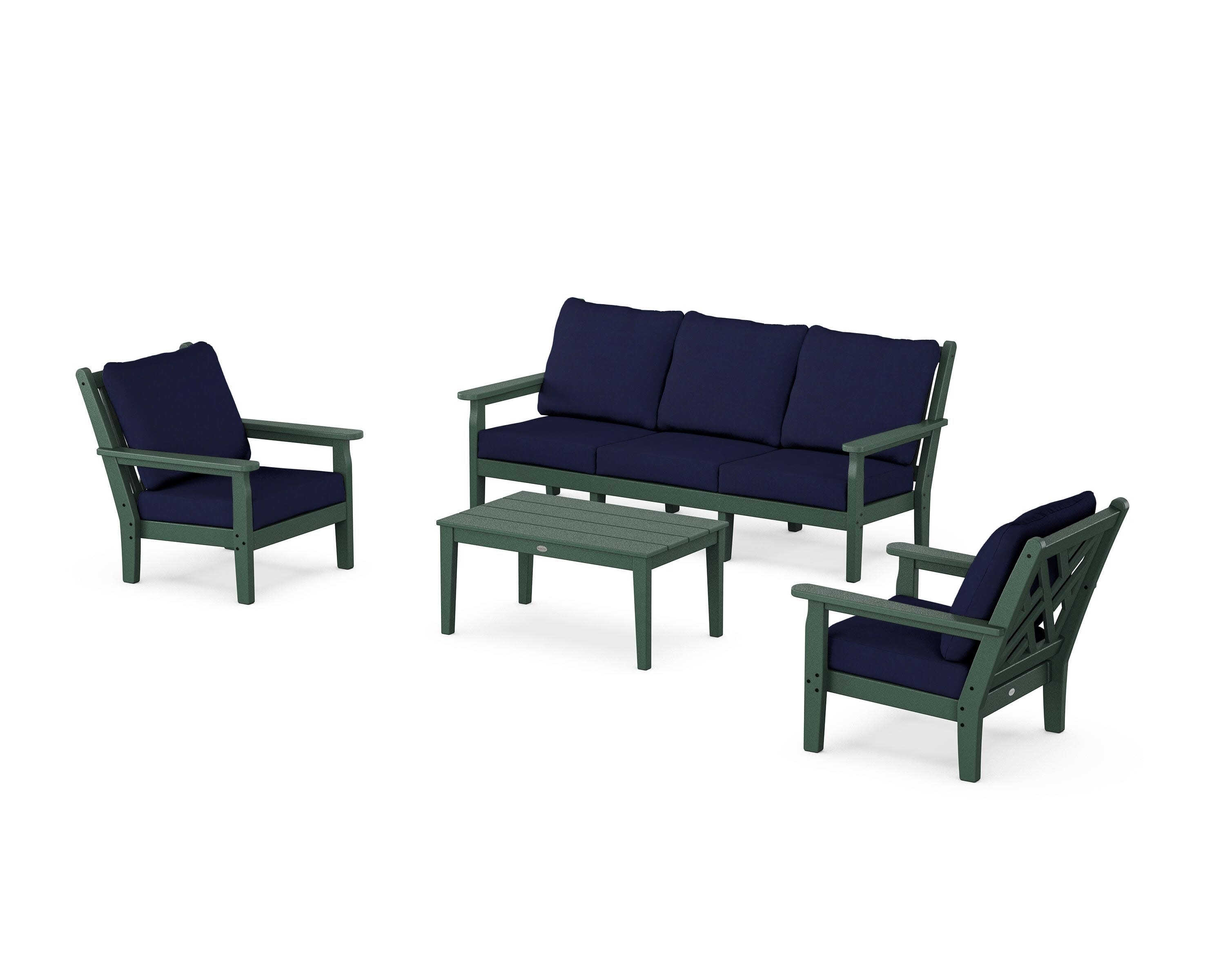Chippendale 4-Piece Deep Seating Set with Sofa in Green / Navy