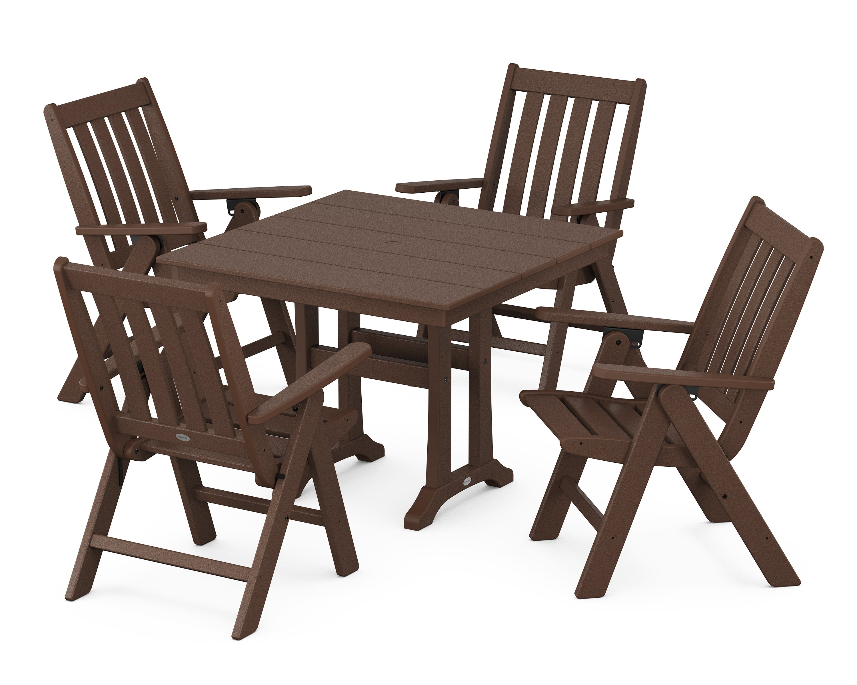 Vineyard Folding 5-Piece Farmhouse Dining Set With Trestle Legs in Mahogany