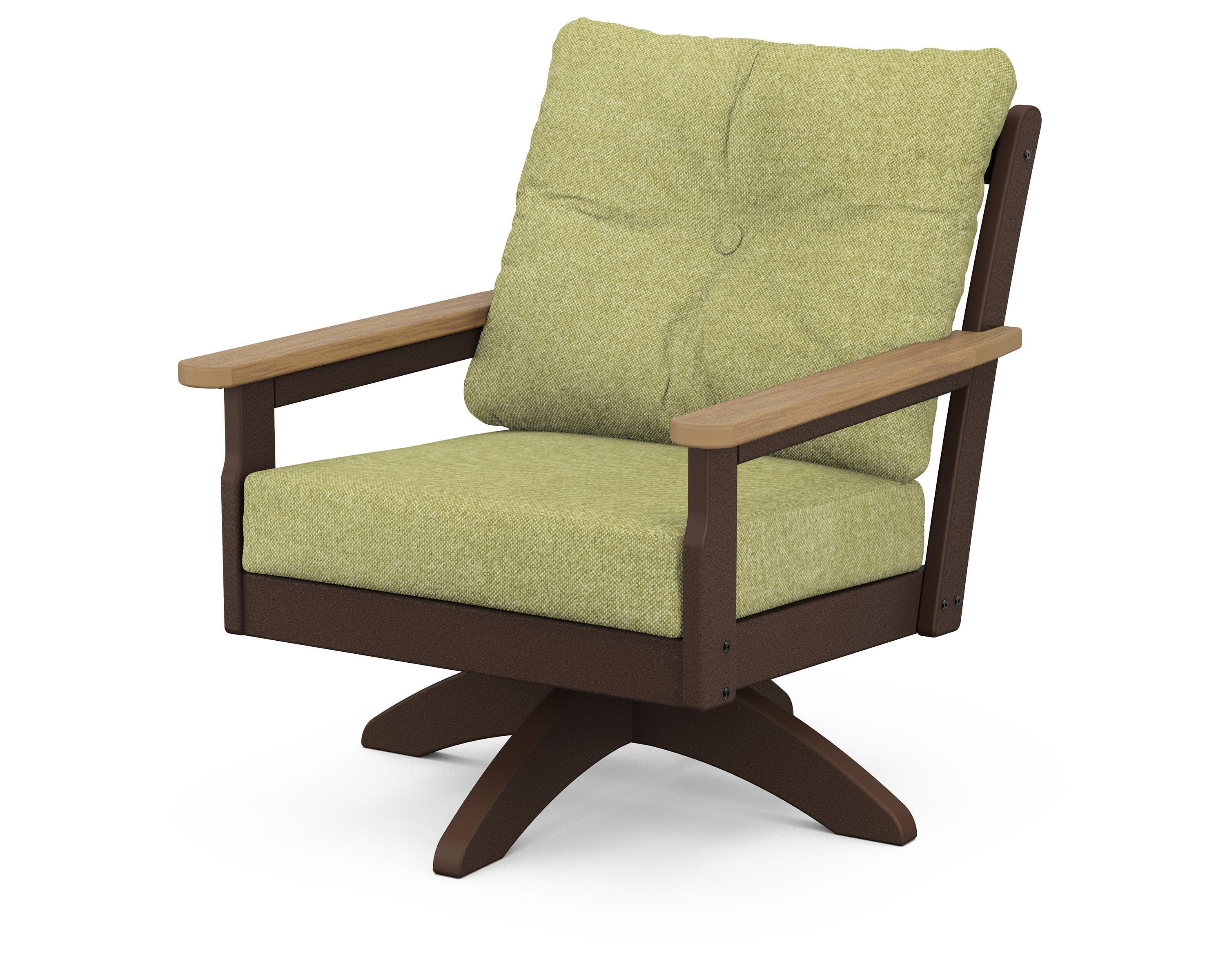 Vineyard Deep Seating Swivel Chair in Mahogany / Natural / Chartreuse Boucle