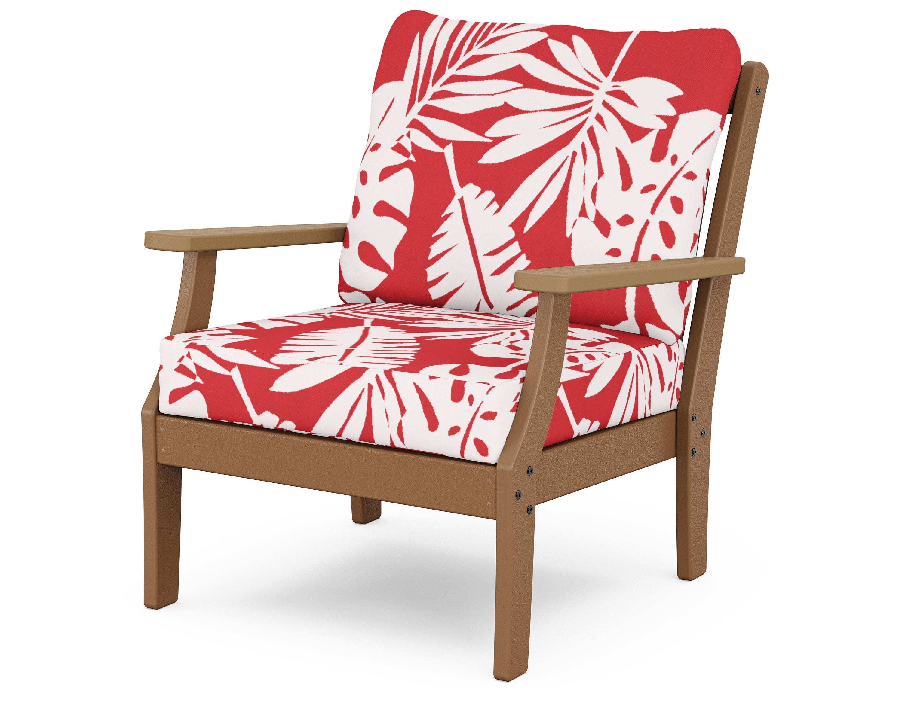 Braxton Deep Seating Chair in Teak / Natural / Leaf Crimson