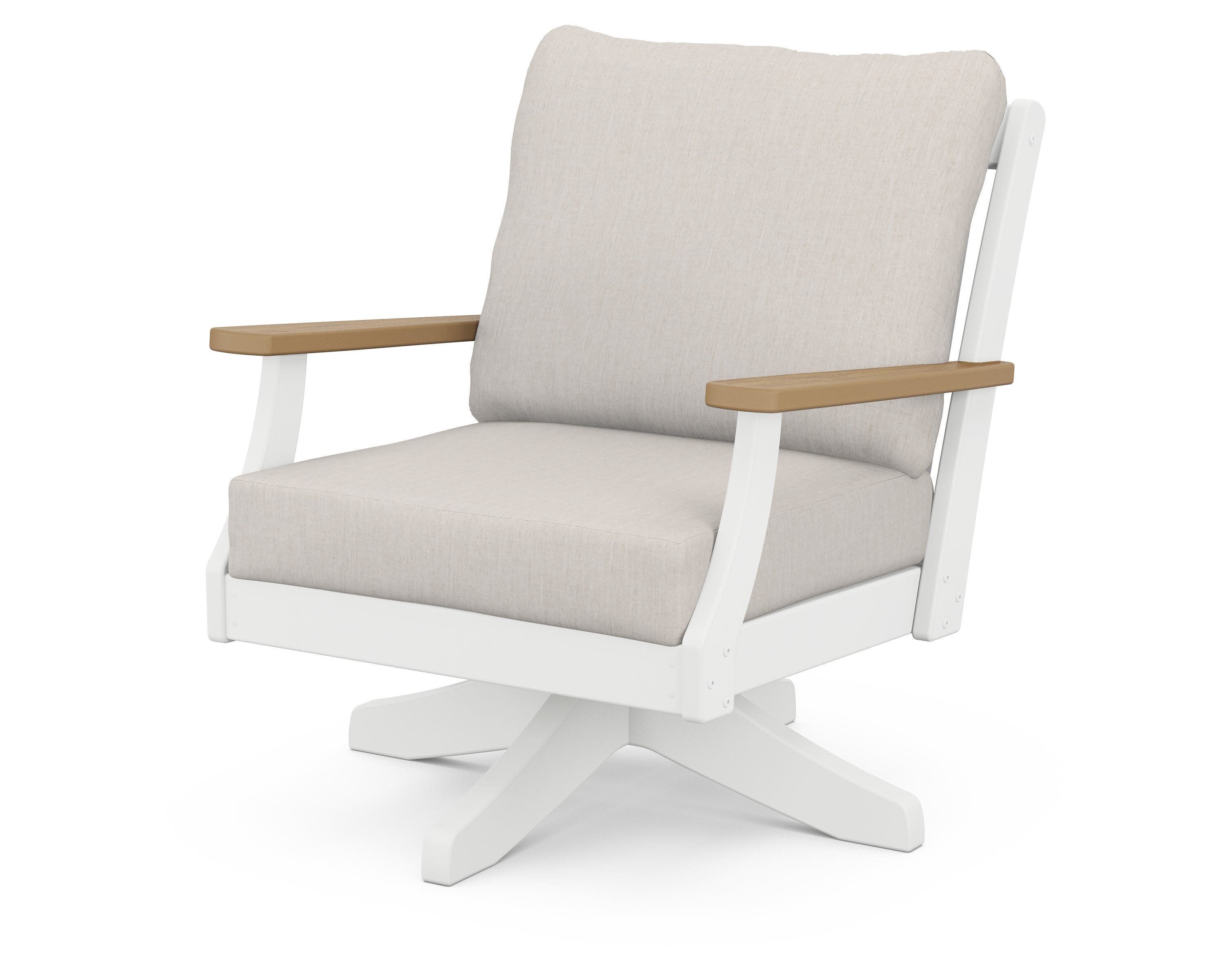 Braxton Deep Seating Swivel Chair in White / Natural / Cast Ash