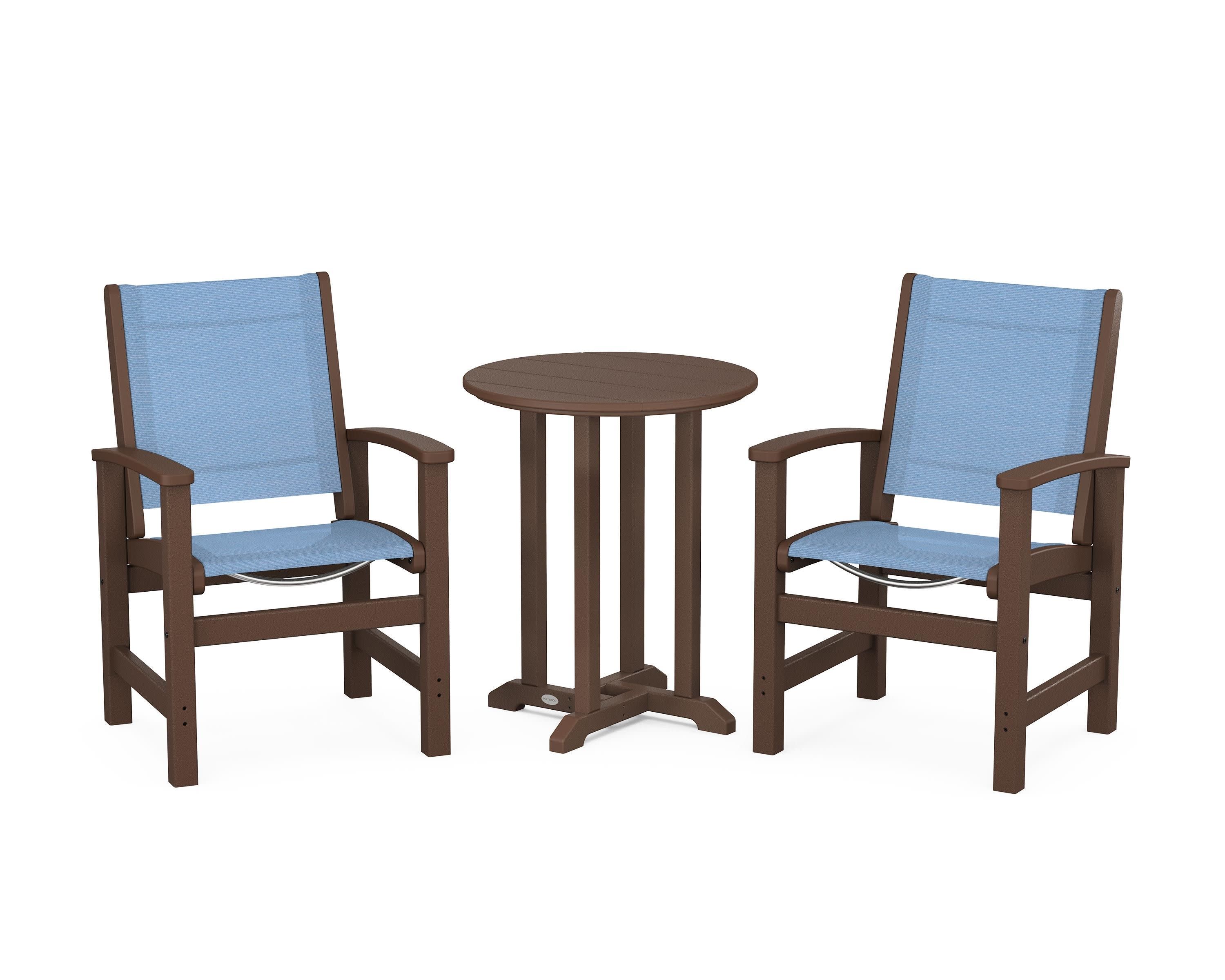 Coastal 3-Piece Round Bistro Dining Set in Mahogany / Poolside Sling