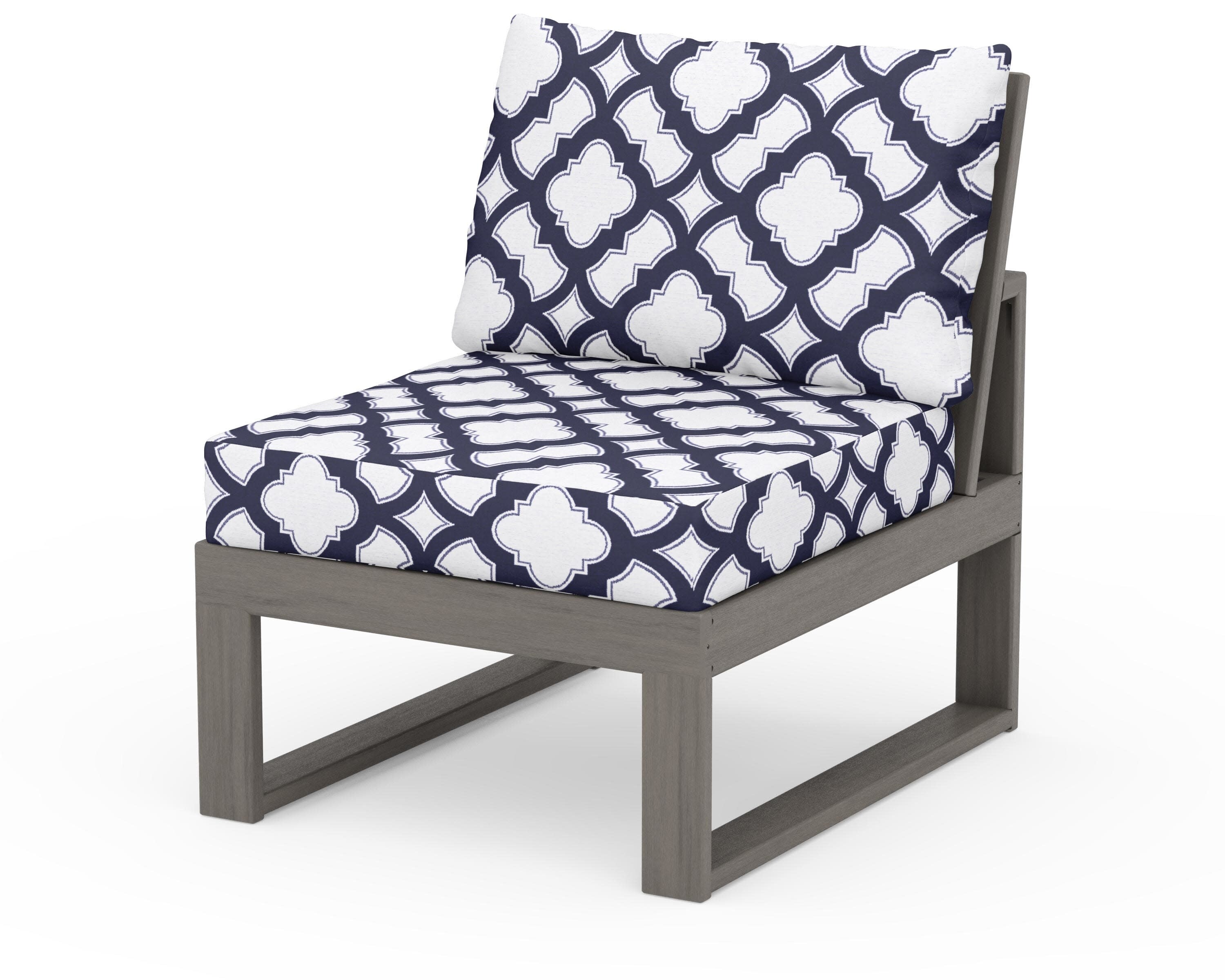 Modular Armless Chair in Driftwood / Trellis Navy