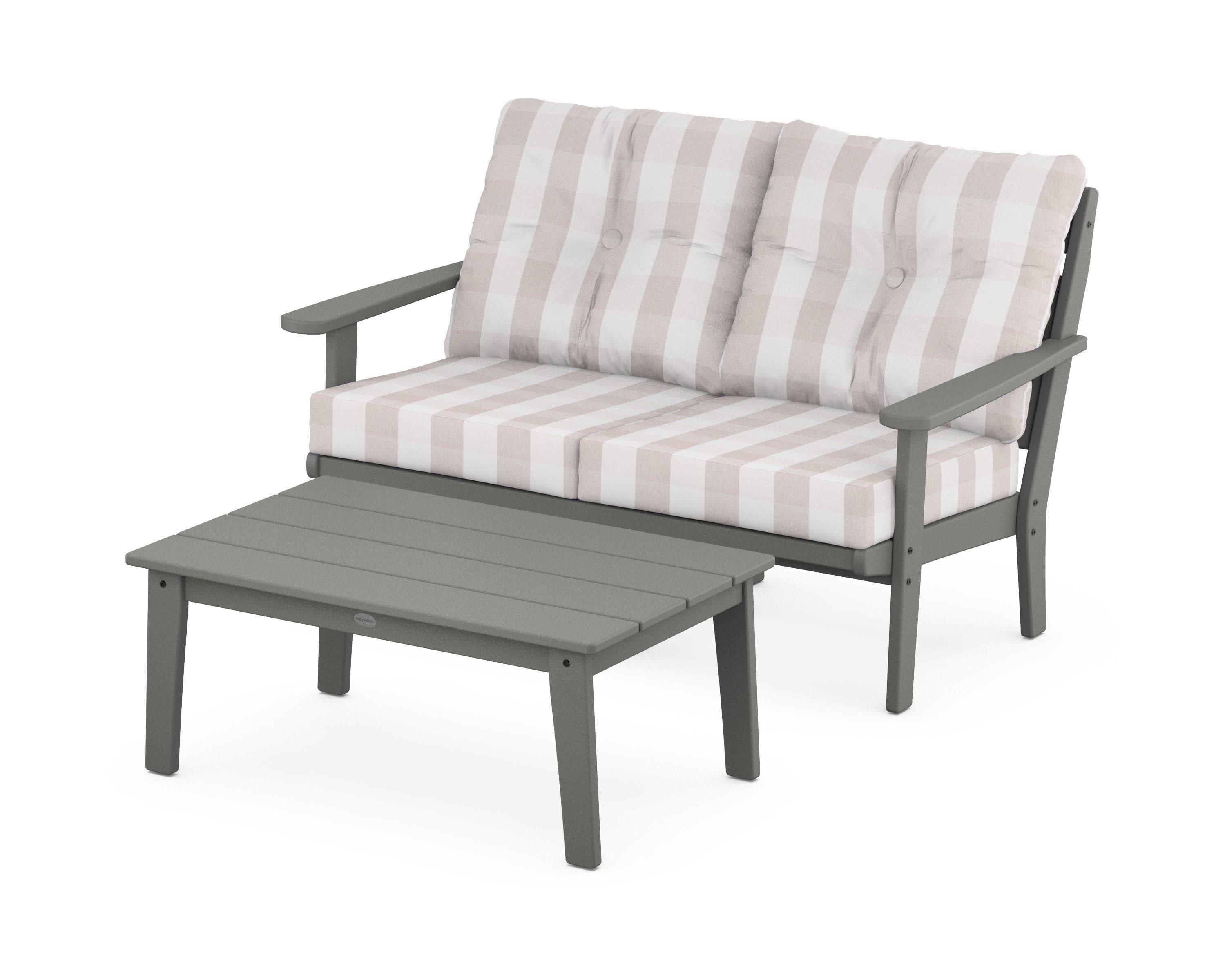 Lakeside 2-Piece Lounge Loveseat Set in Slate Grey / Buffalo Plaid Dune Burlap