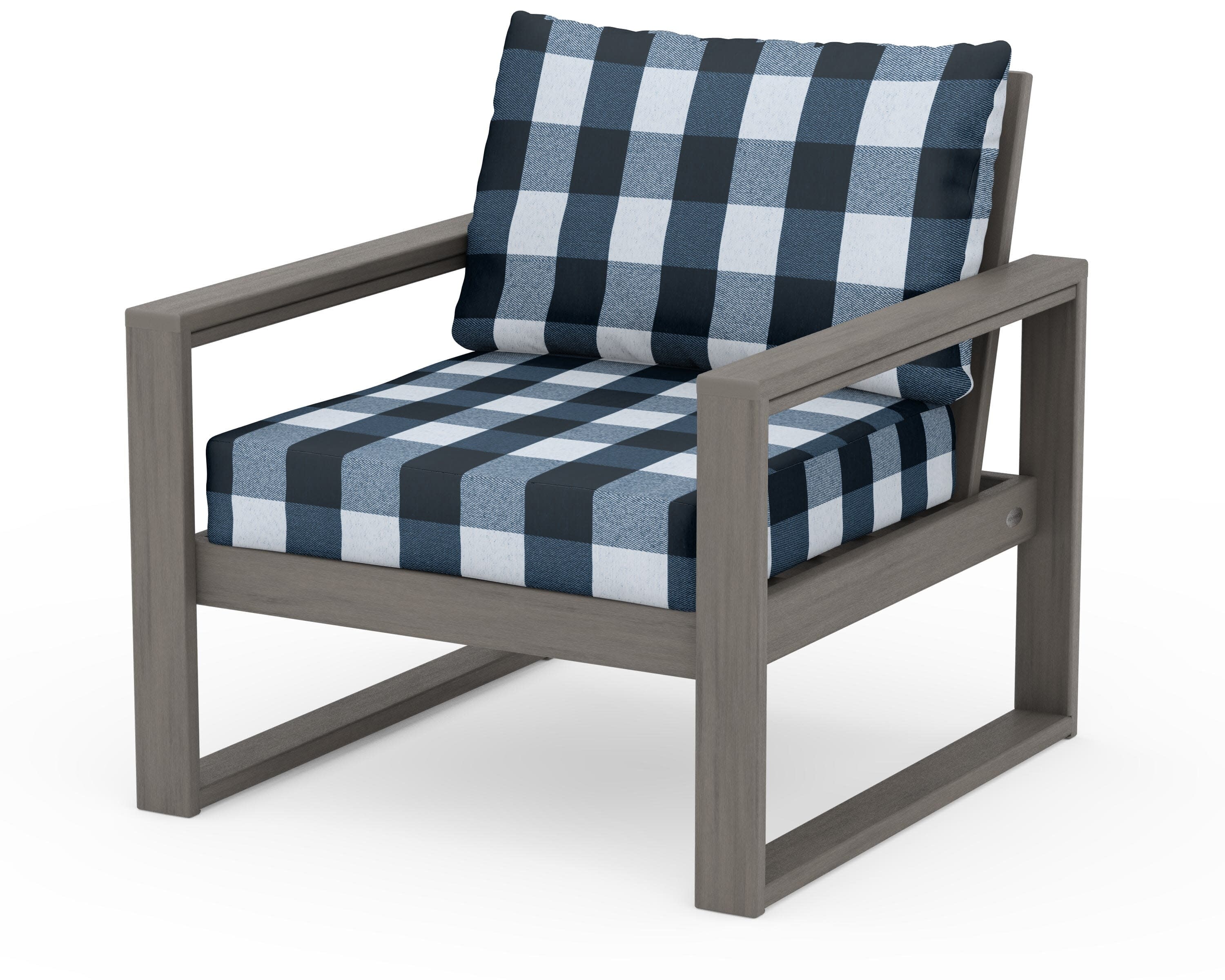 EDGE Club Chair in Driftwood / Buffalo Plaid Marine Indigo