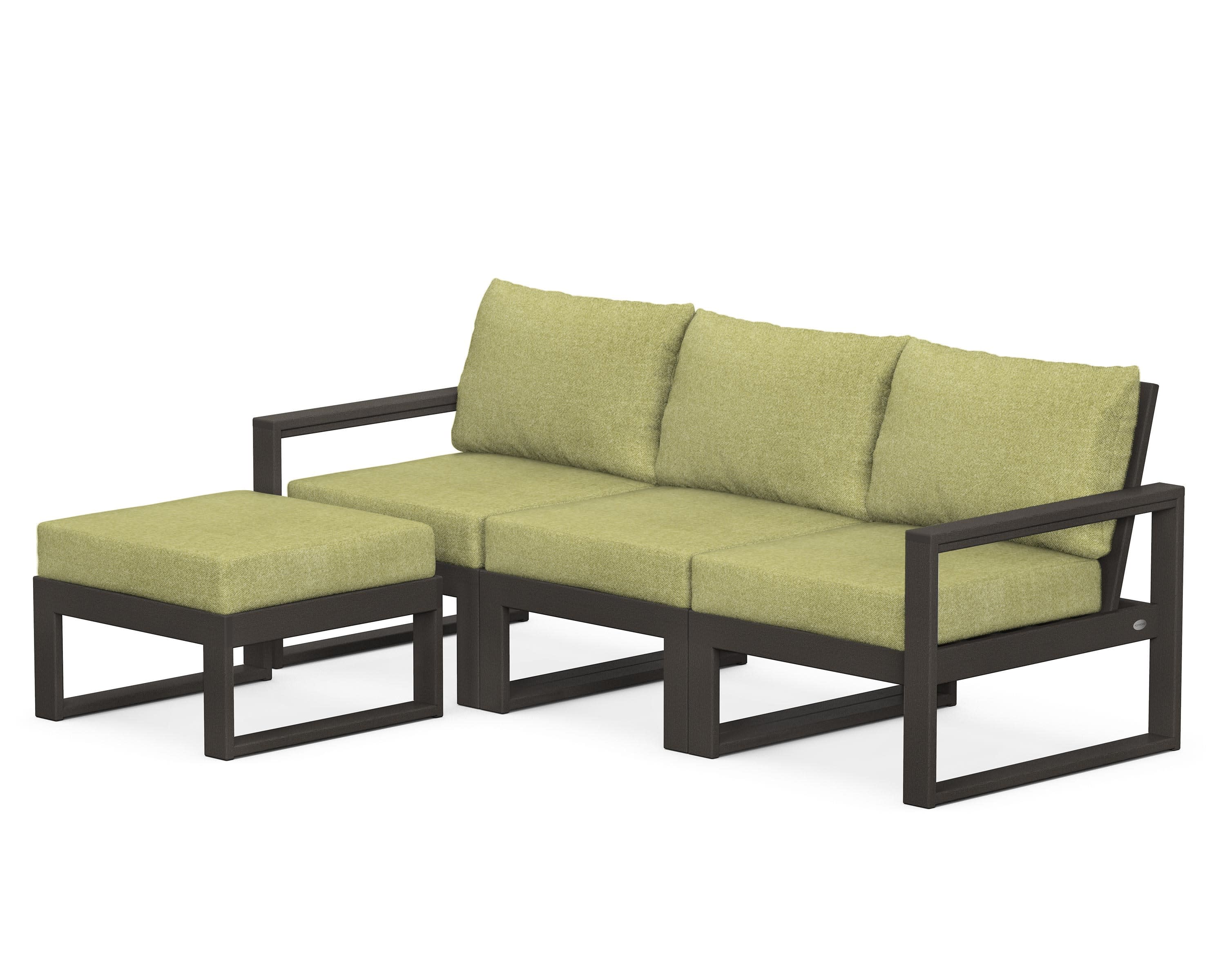 EDGE 4-Piece Modular Deep Seating Set with Ottoman in Vintage Coffee / Chartreuse Boucle