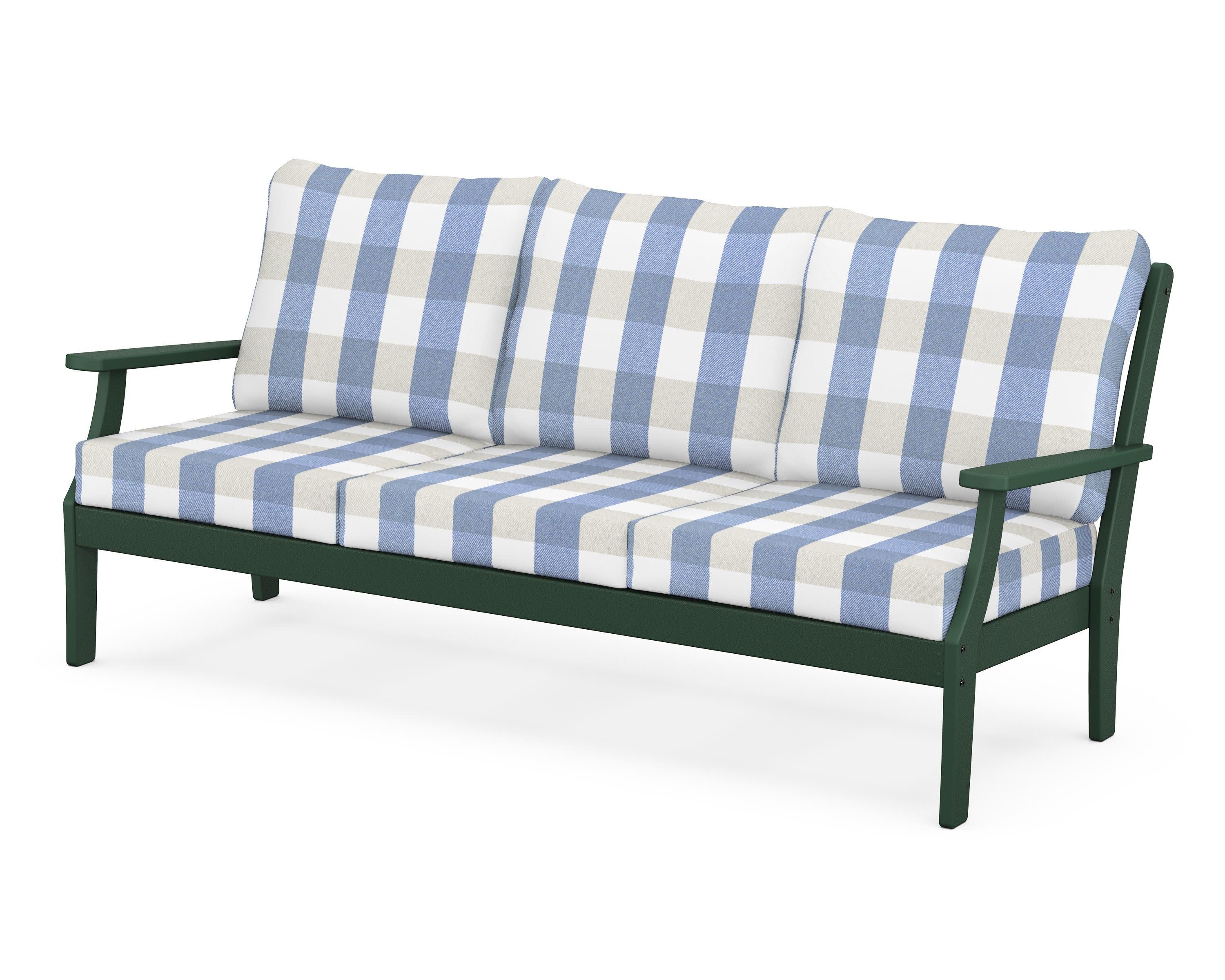 Braxton Deep Seating Sofa in Green / Buffalo Plaid Sky Blue