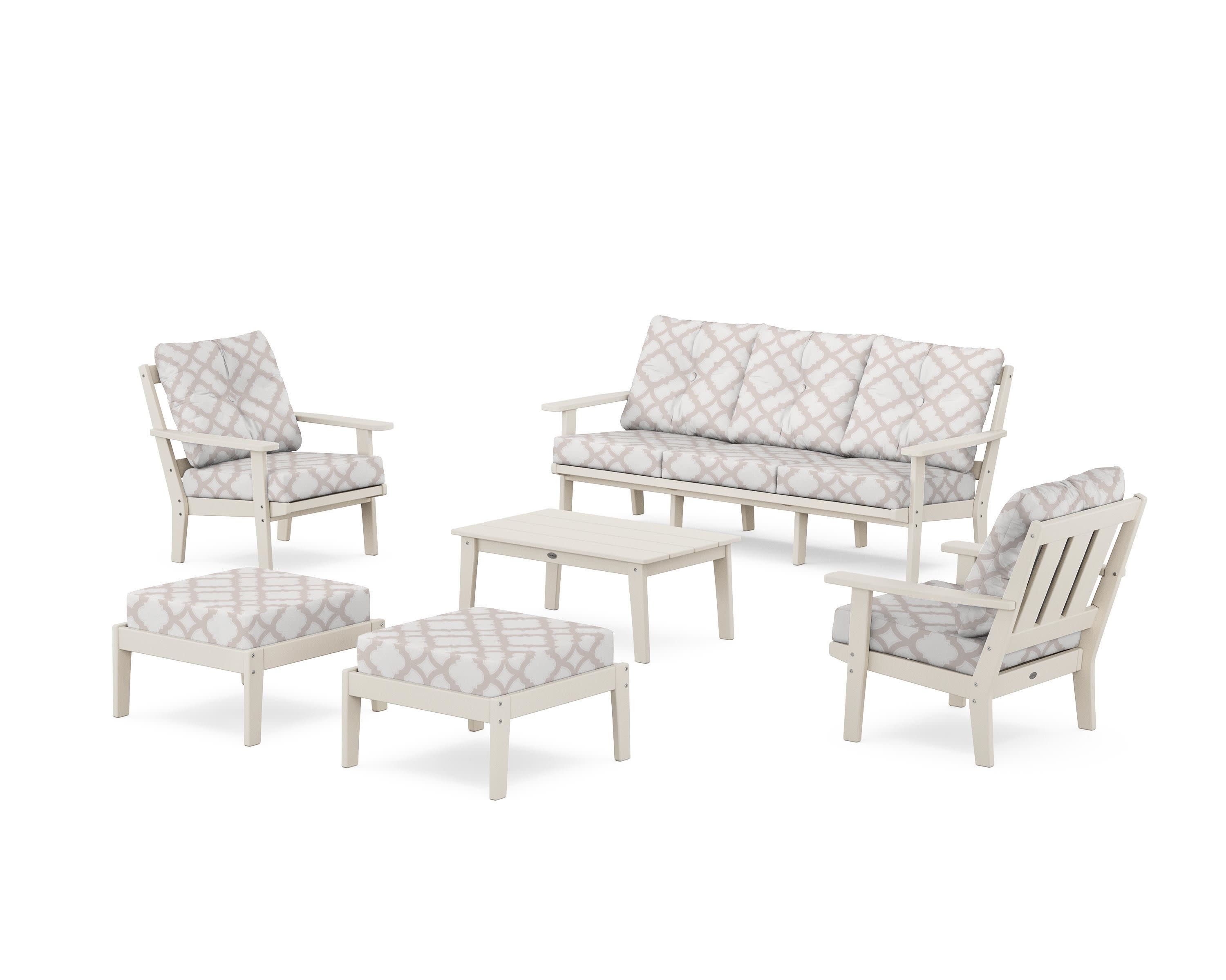 Oxford 6-Piece Lounge Sofa Set in Sand / Trellis Dune Burlap
