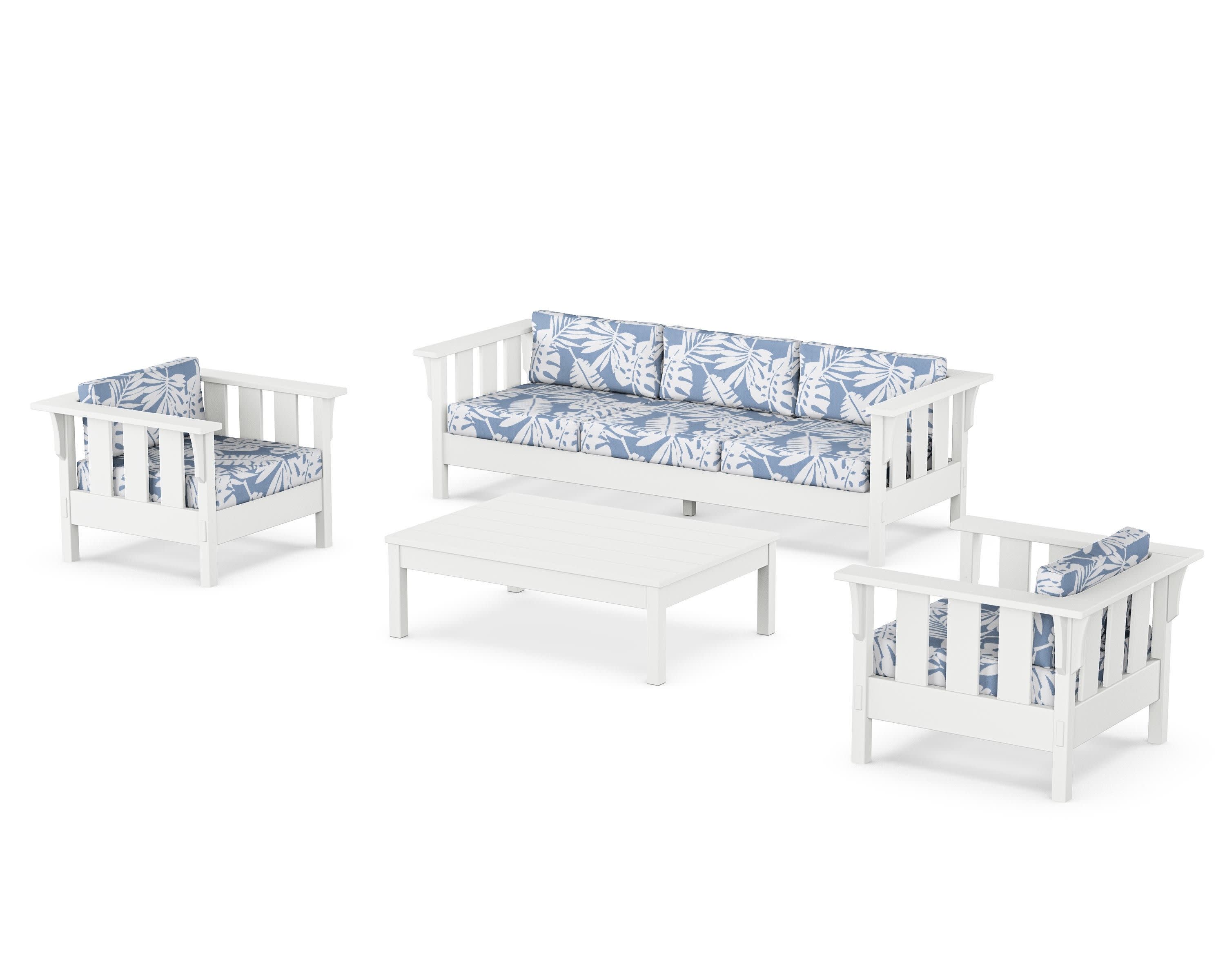 Acadia 4-Piece Deep Seating Set with Sofa in White / Leaf Sky Blue