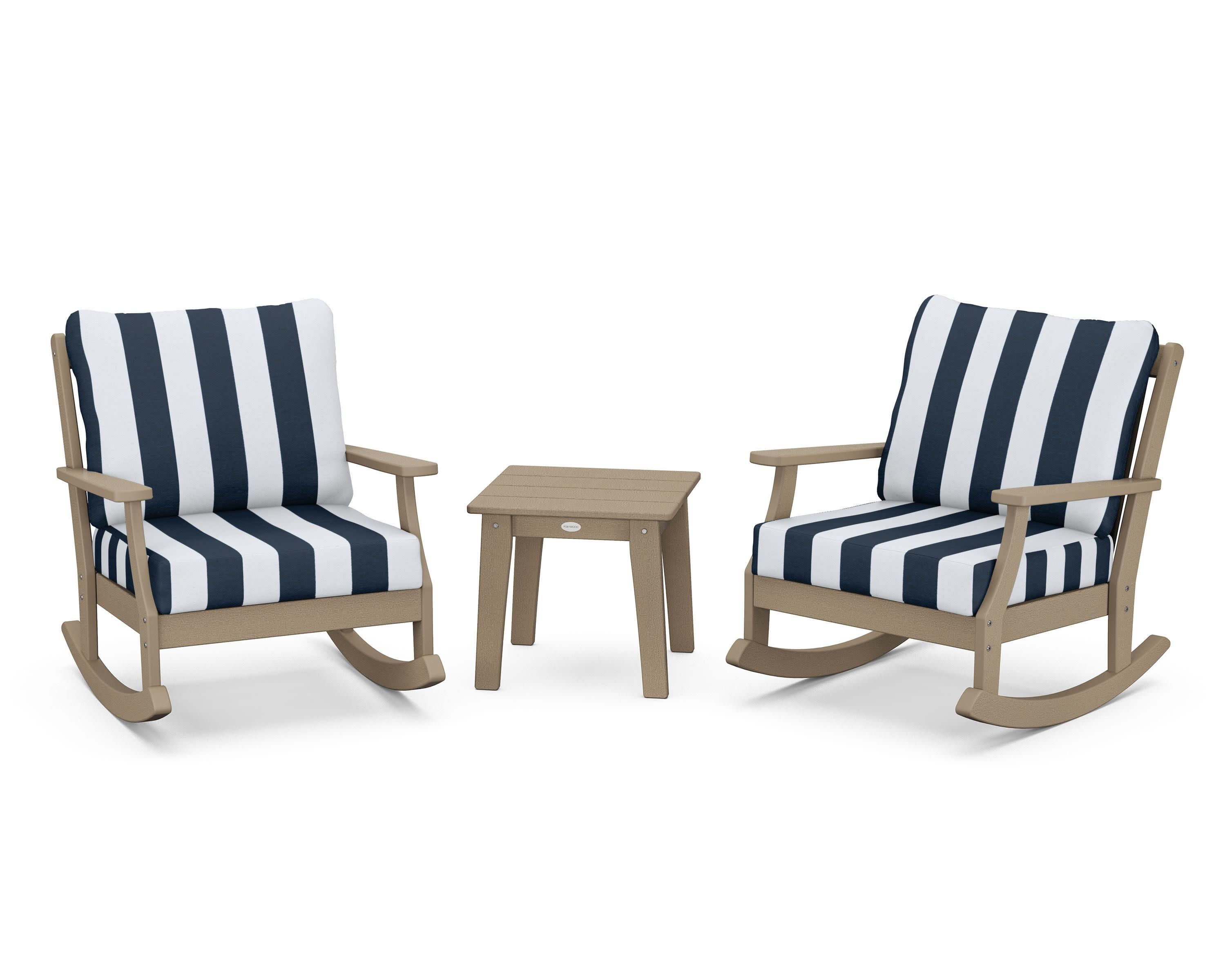 Braxton 3-Piece Deep Seating Rocker Set in Vintage Sahara / Cabana Stripe Marine Indigo
