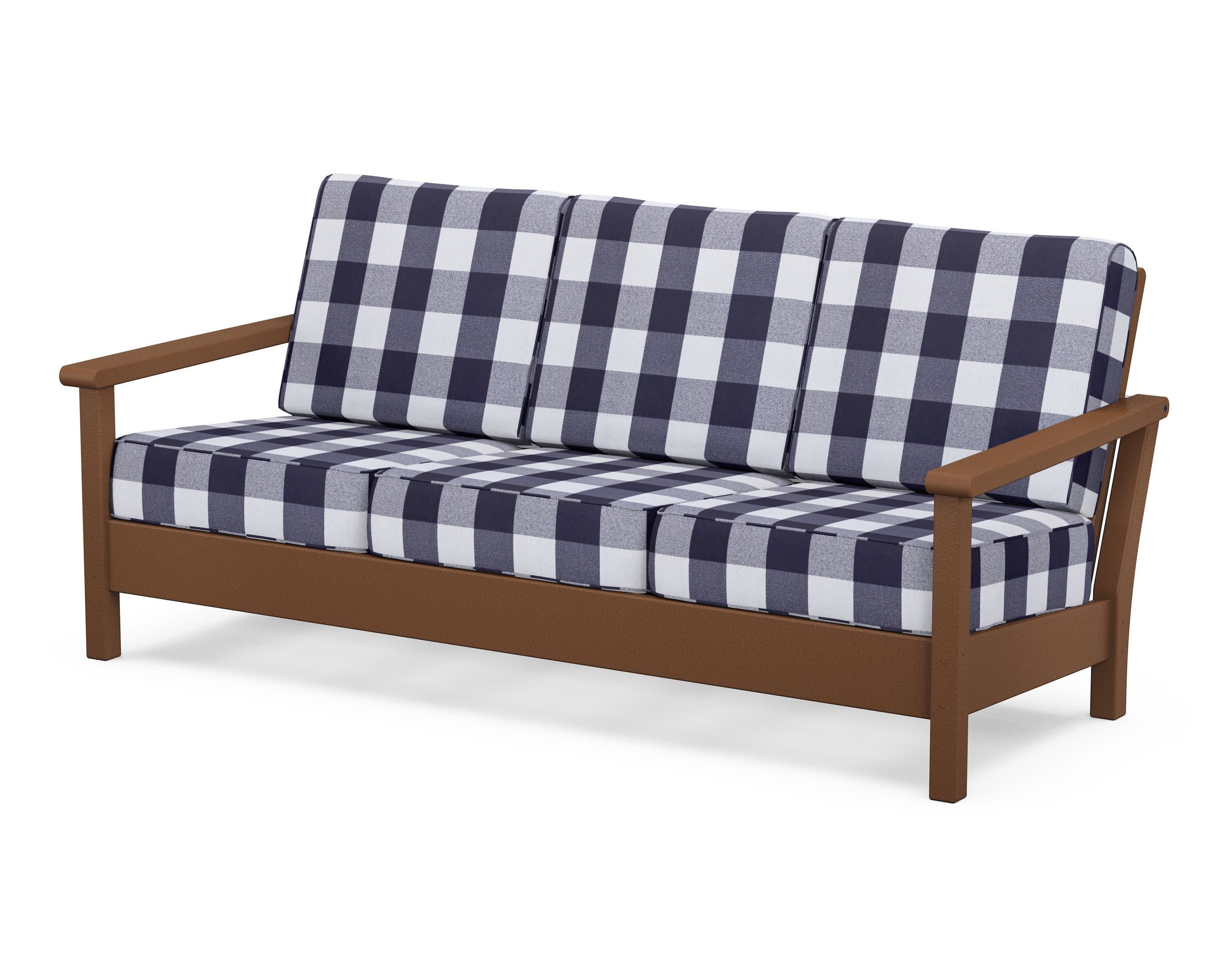 Harbour Deep Seating Sofa in Teak / Buffalo Plaid Navy