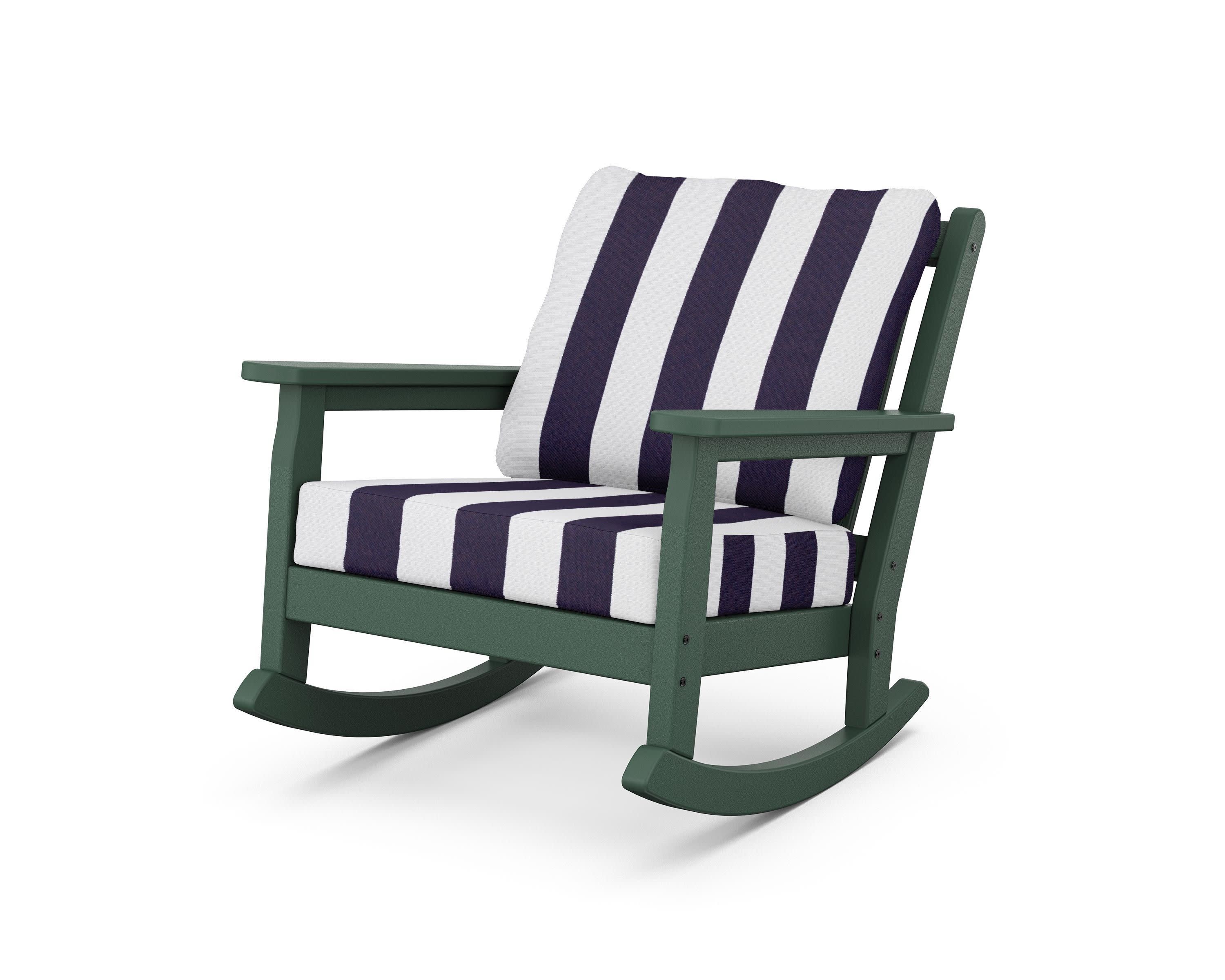 Chippendale Deep Seating Rocking Chair in Green / Cabana Stripe Navy