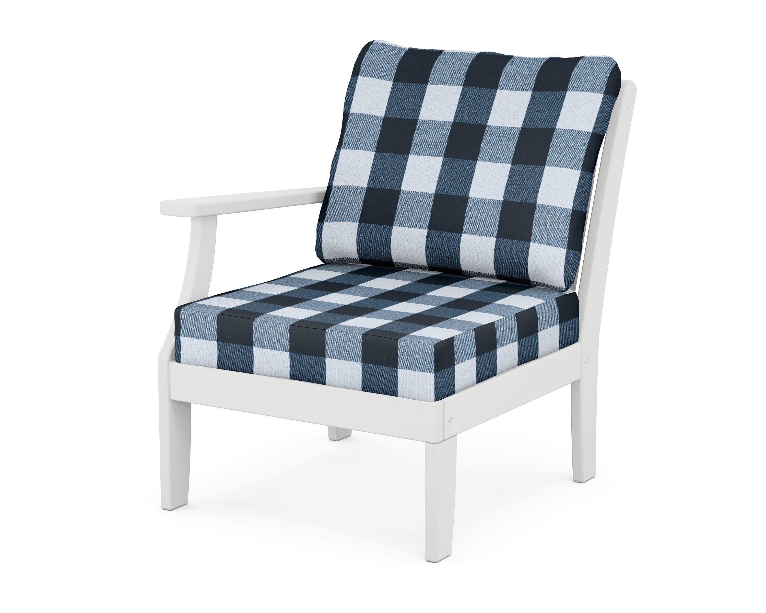 Braxton Modular Left Arm Chair in White / Buffalo Plaid Marine Indigo