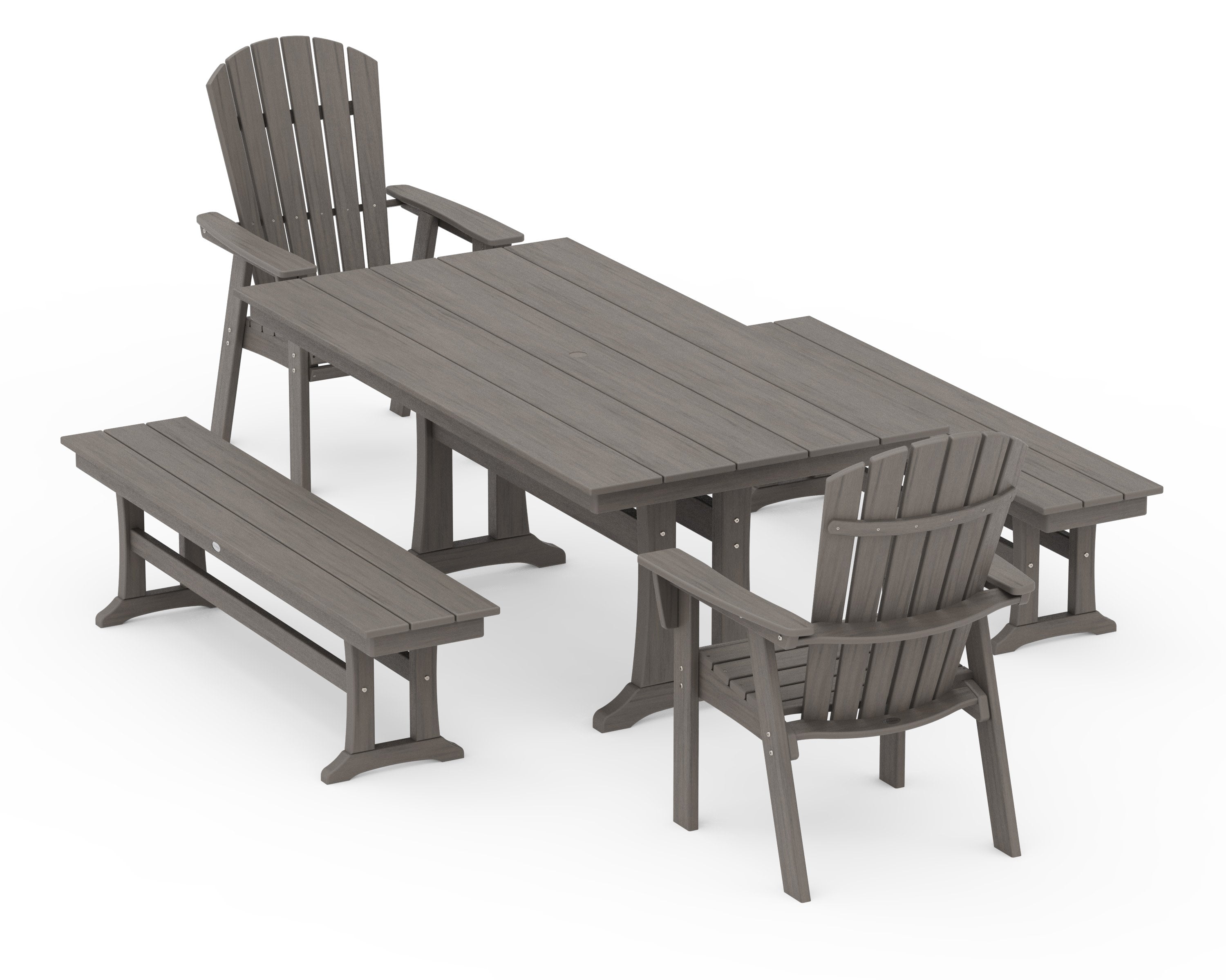 Nautical Adirondack 5-Piece Farmhouse Dining Set With Trestle Legs in Driftwood
