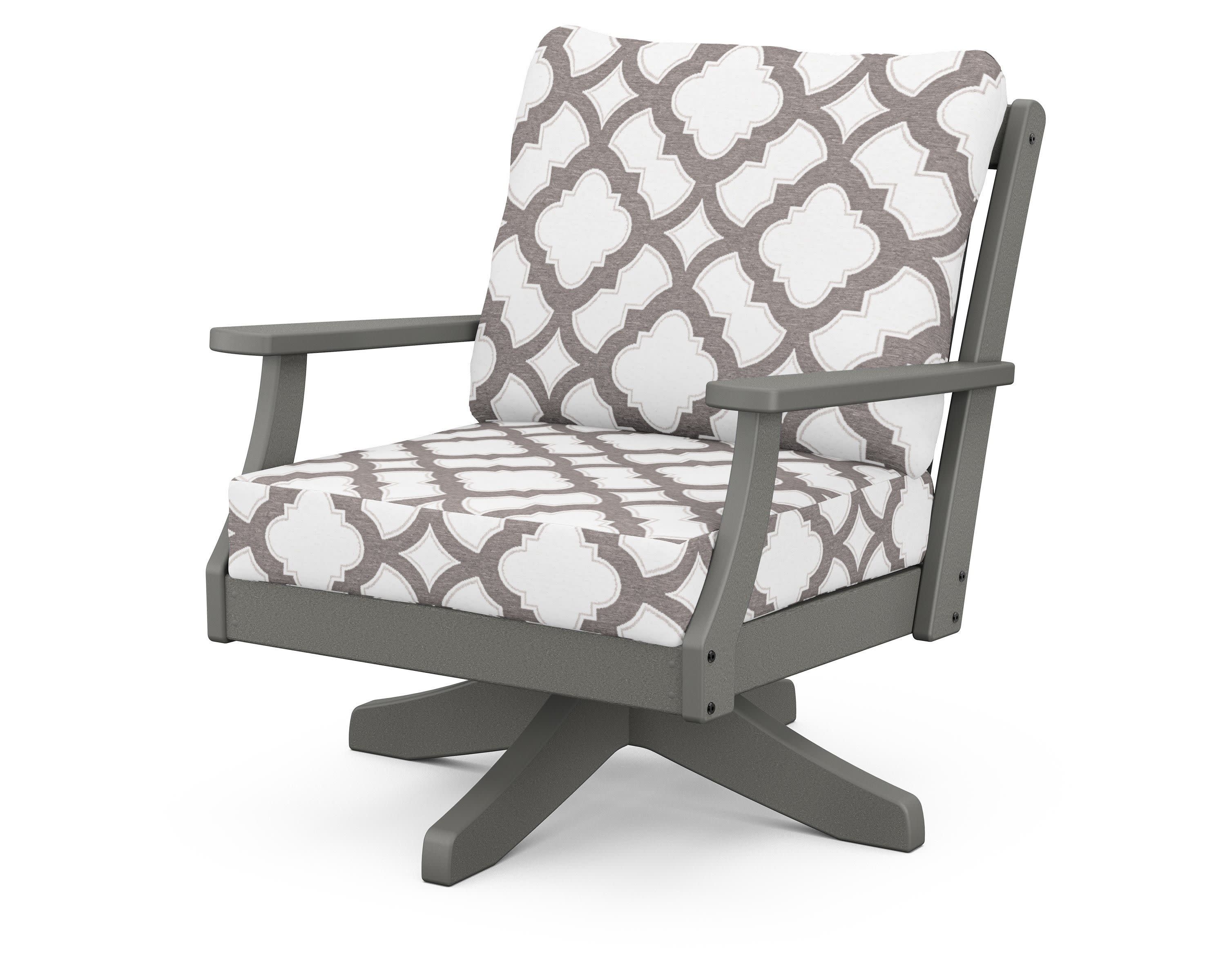 Braxton Deep Seating Swivel Chair in Slate Grey / Trellis Grey Mist