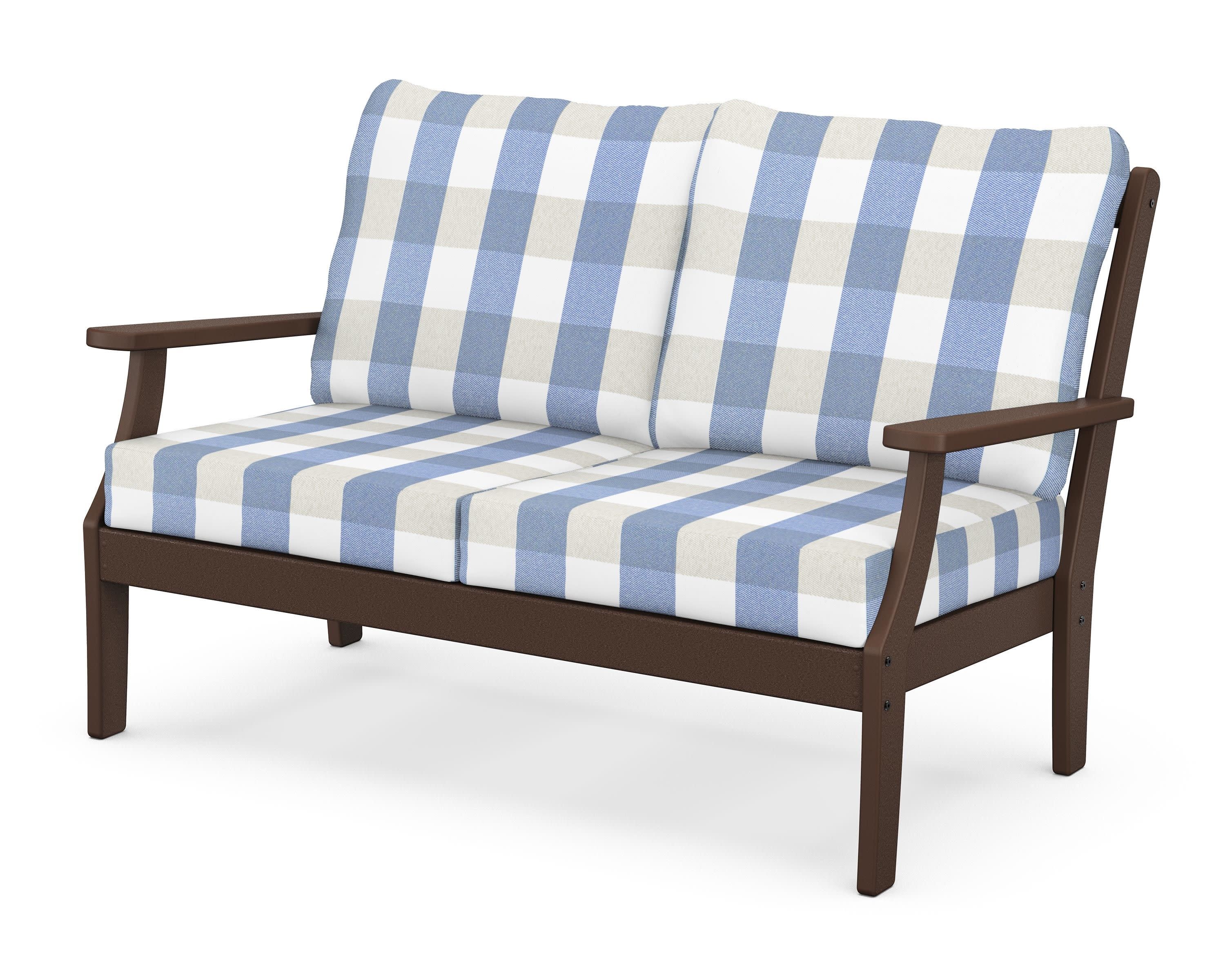 Braxton Deep Seating Loveseat in Mahogany / Buffalo Plaid Sky Blue
