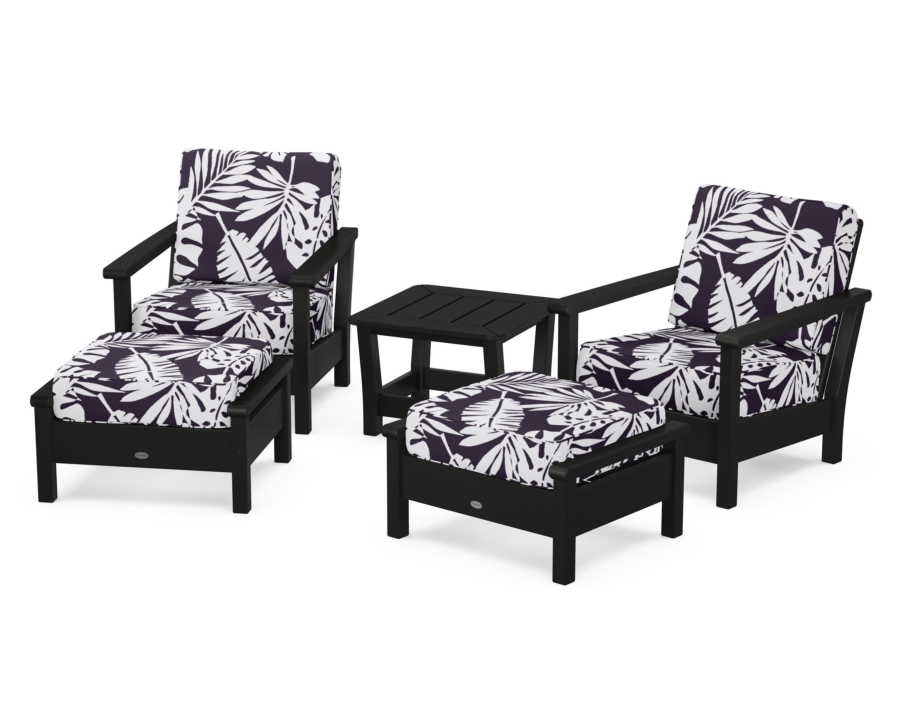 Harbour 5-Piece Deep Seating Chair Set in Black / Leaf Navy