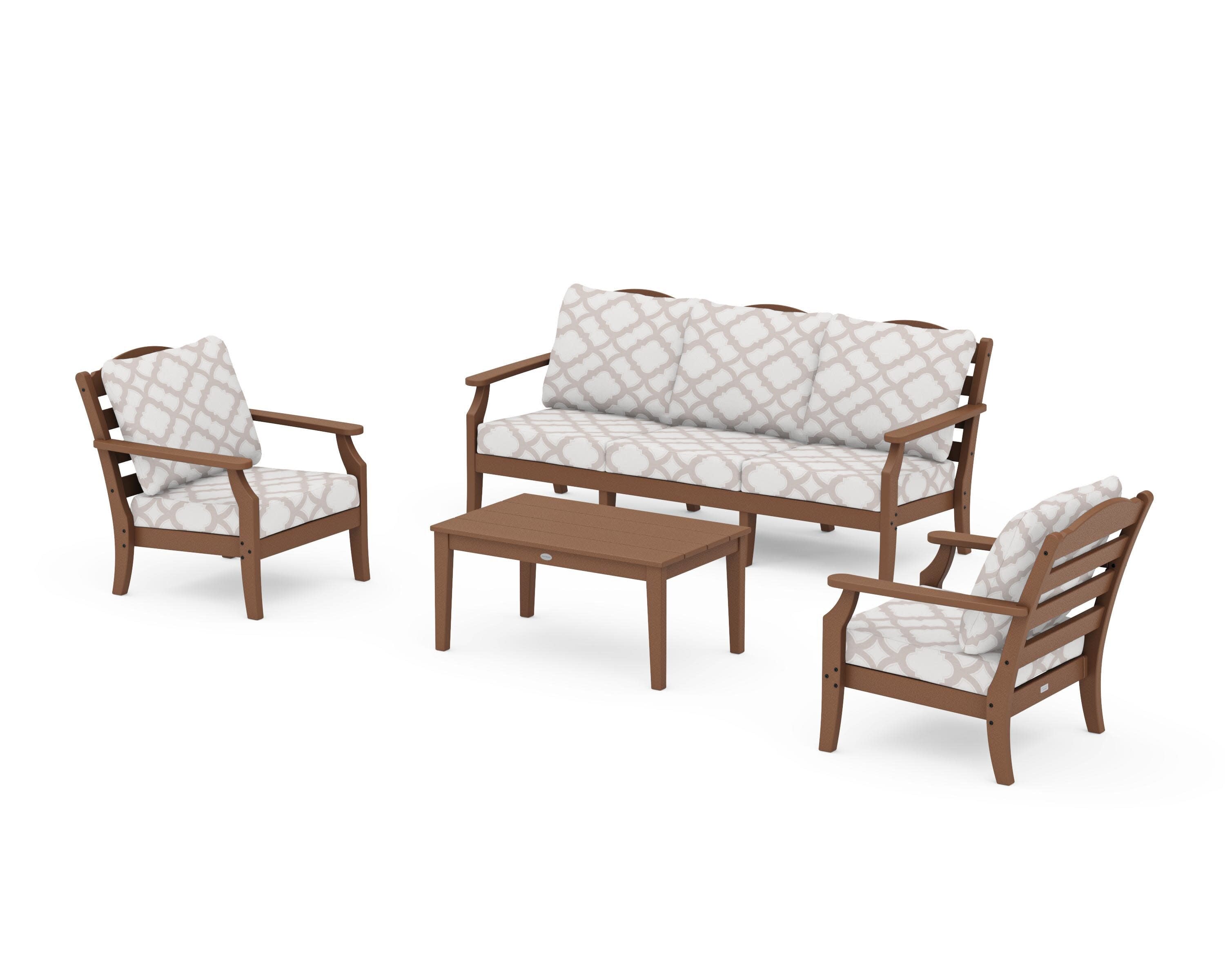 Savannah 4-Piece Deep Seating Set with Sofa in Teak / Trellis Dune Burlap