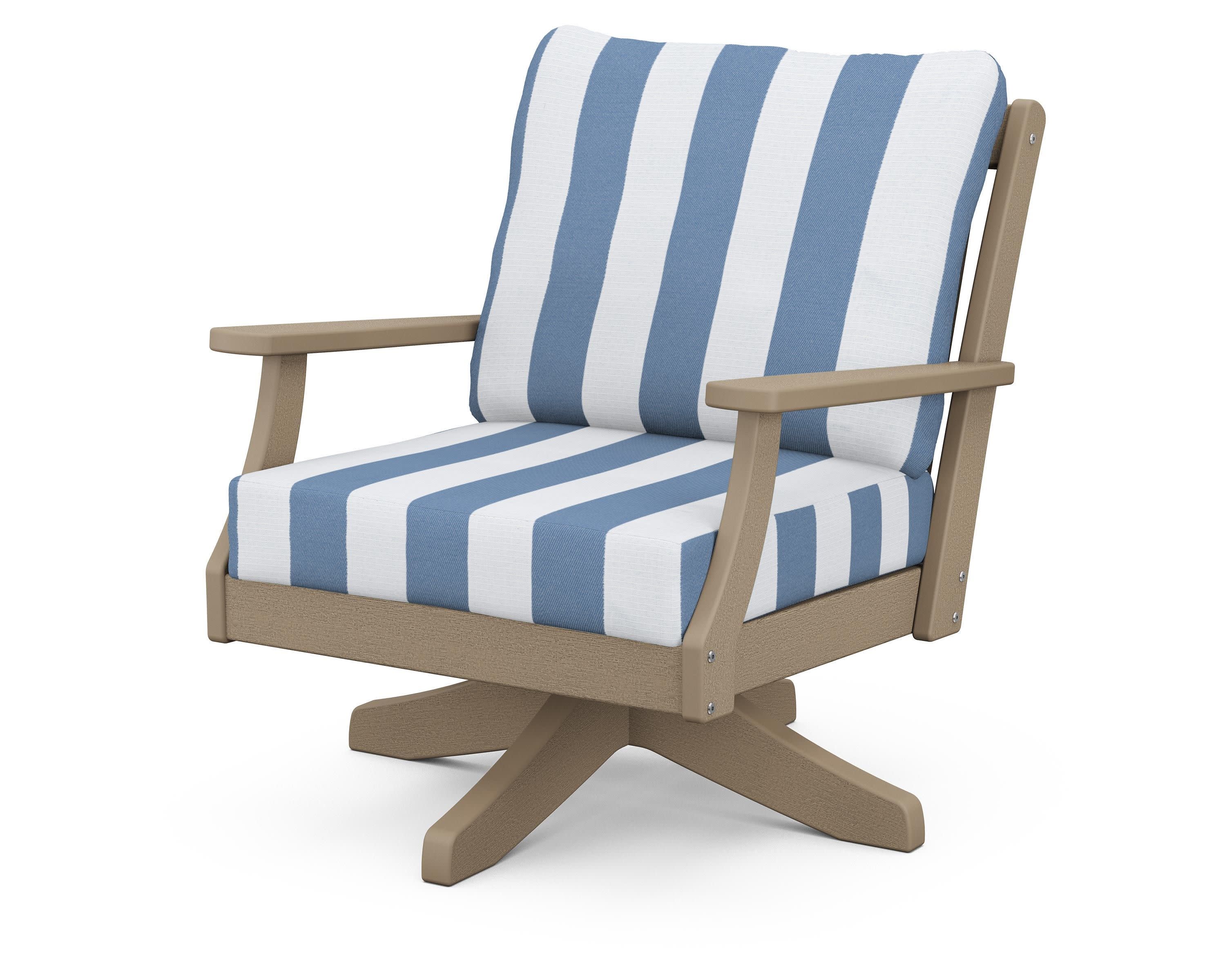 Braxton Deep Seating Swivel Chair in Vintage Sahara / Cabana Stripe Sky Blue