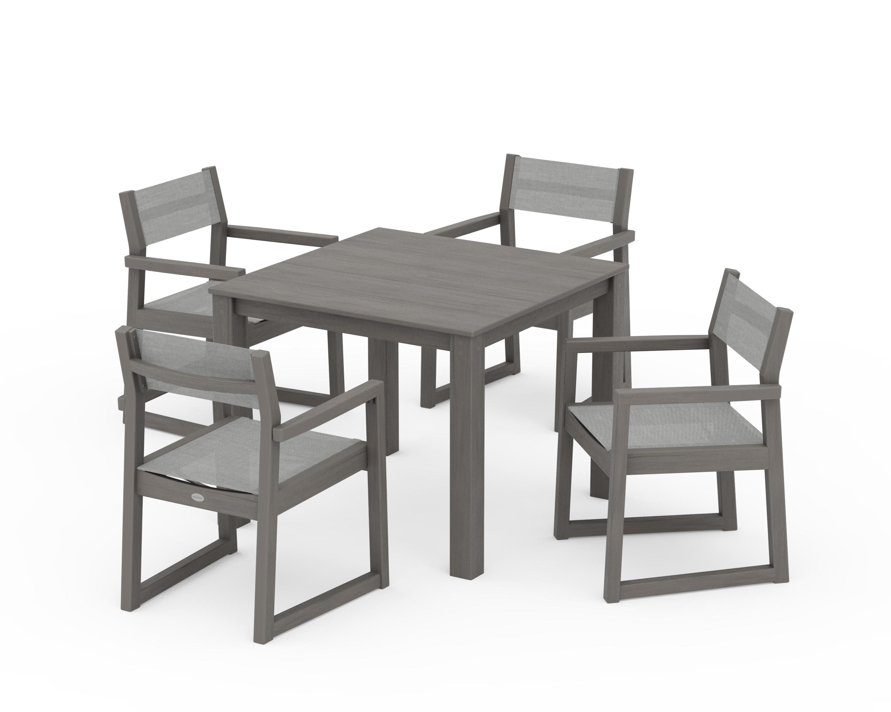 EDGE Sling Arm Chair 5-Piece Parsons Dining Set in Driftwood / Metallic Sling