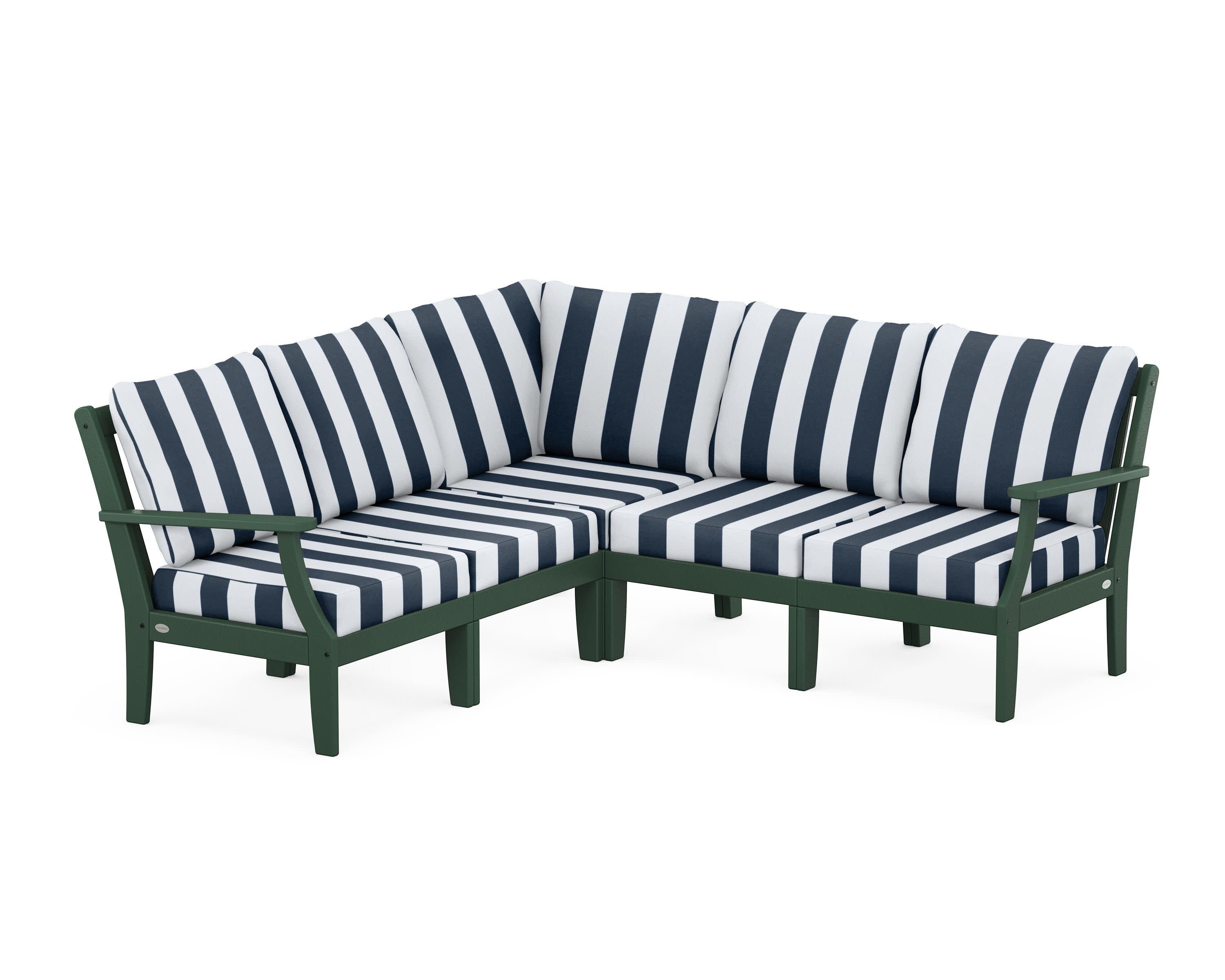 Braxton Modular 5-Piece Deep Seating Set in Green / Cabana Stripe Marine Indigo